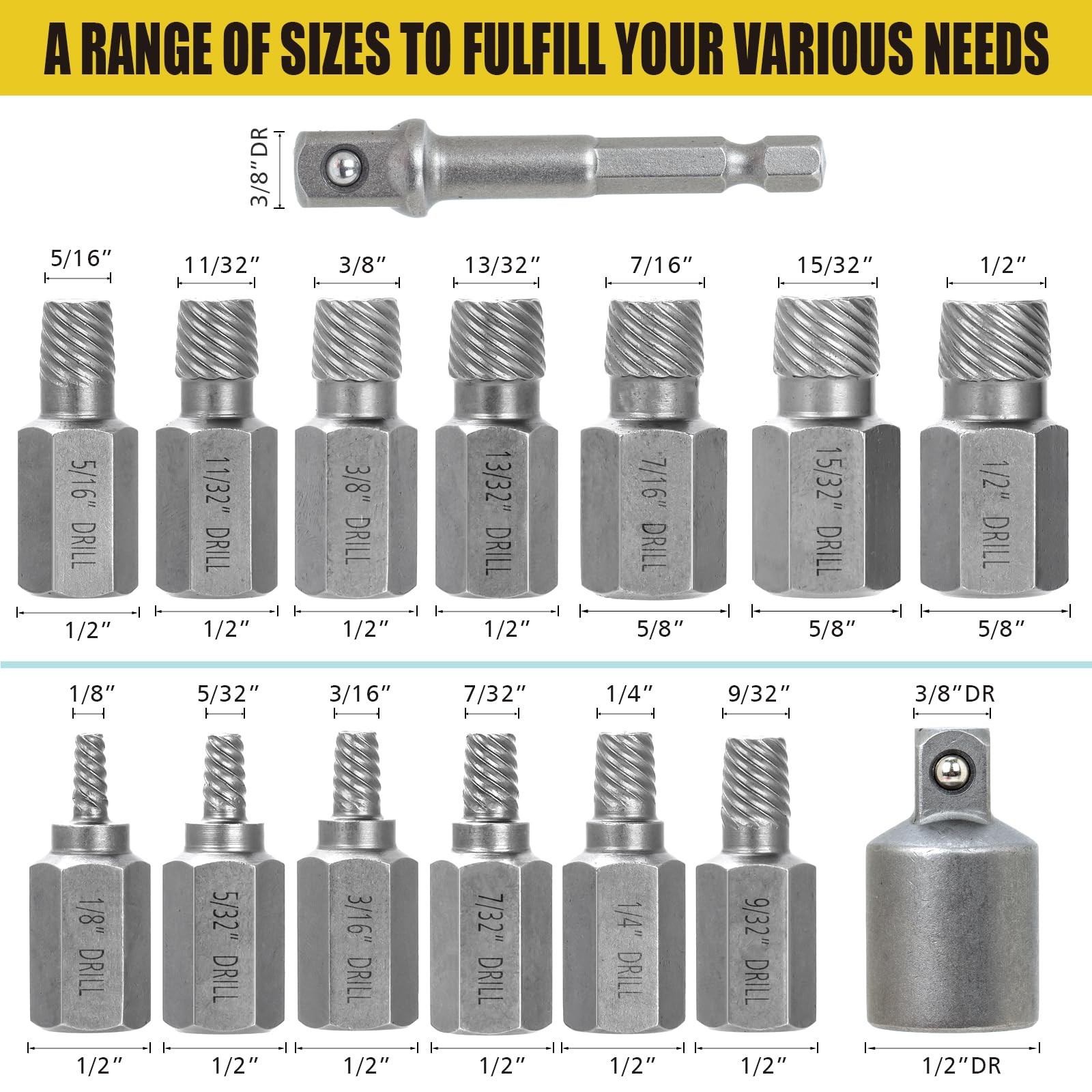 15 PCS Screw Extractor Set – Hex Head Easy Out Tool for Stripped Rusted Bolts &