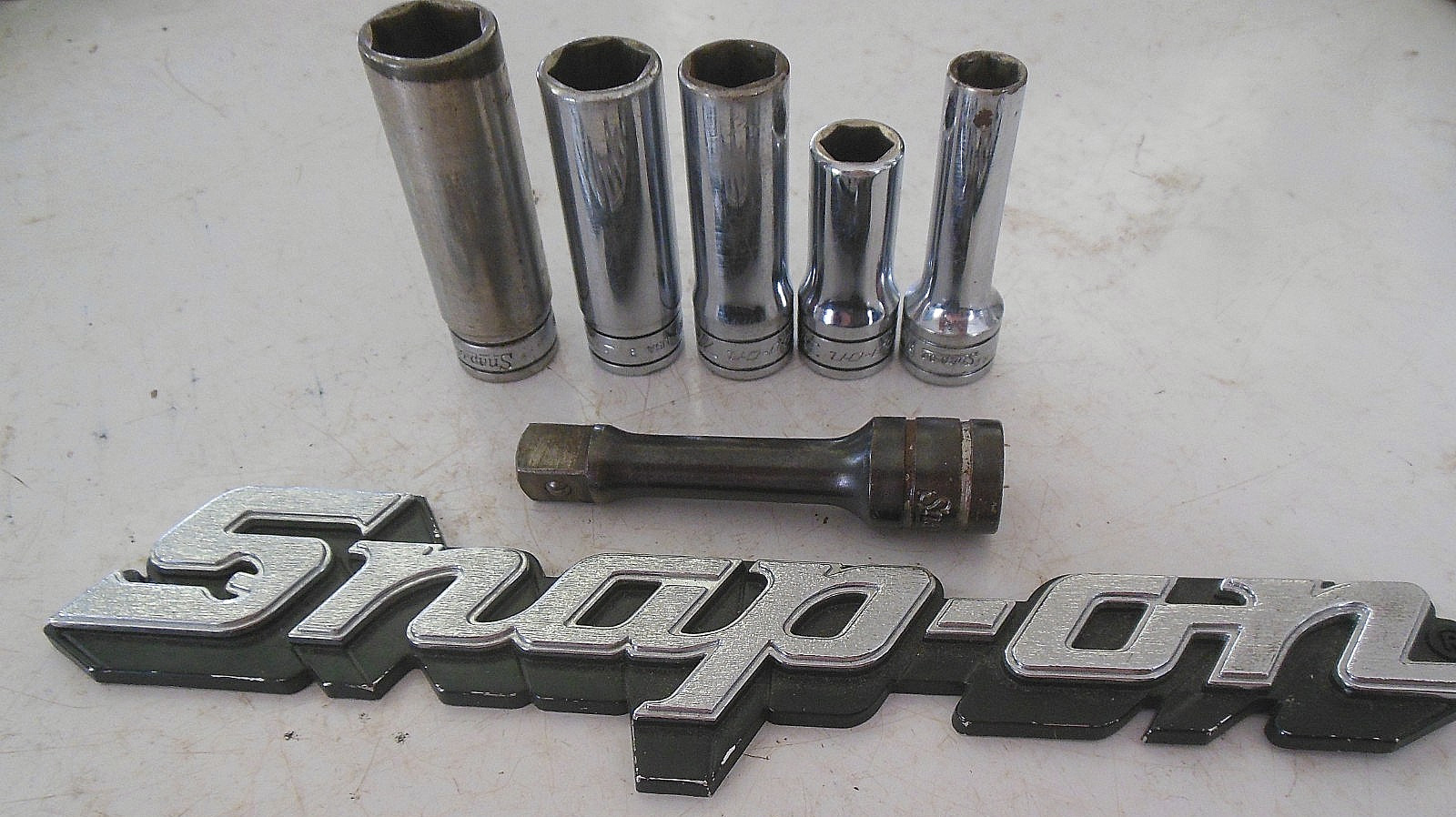SNAP-ON LOT 3/8″ Dr 6 Pt Deep Chrome 9/16,1/2,7/16,3/8,5/16″ + 2″ EXTENSION USA