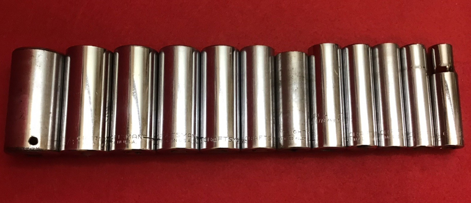 CRAFTSMAN USA 1/2” DR. 1/2” To 1 1/4” DEEP SOCKET SET. 12 POINT -CHROME – USED