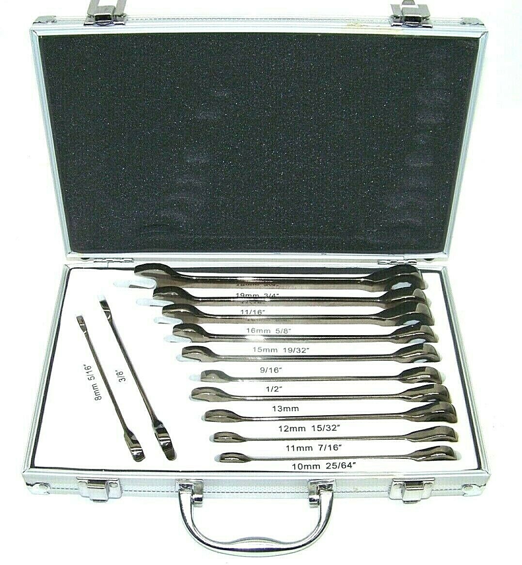 12 PC RATCHET WRENCH COMBINATION DUO-METRIC BOX- OPEN END 72 TEETH SAE MM