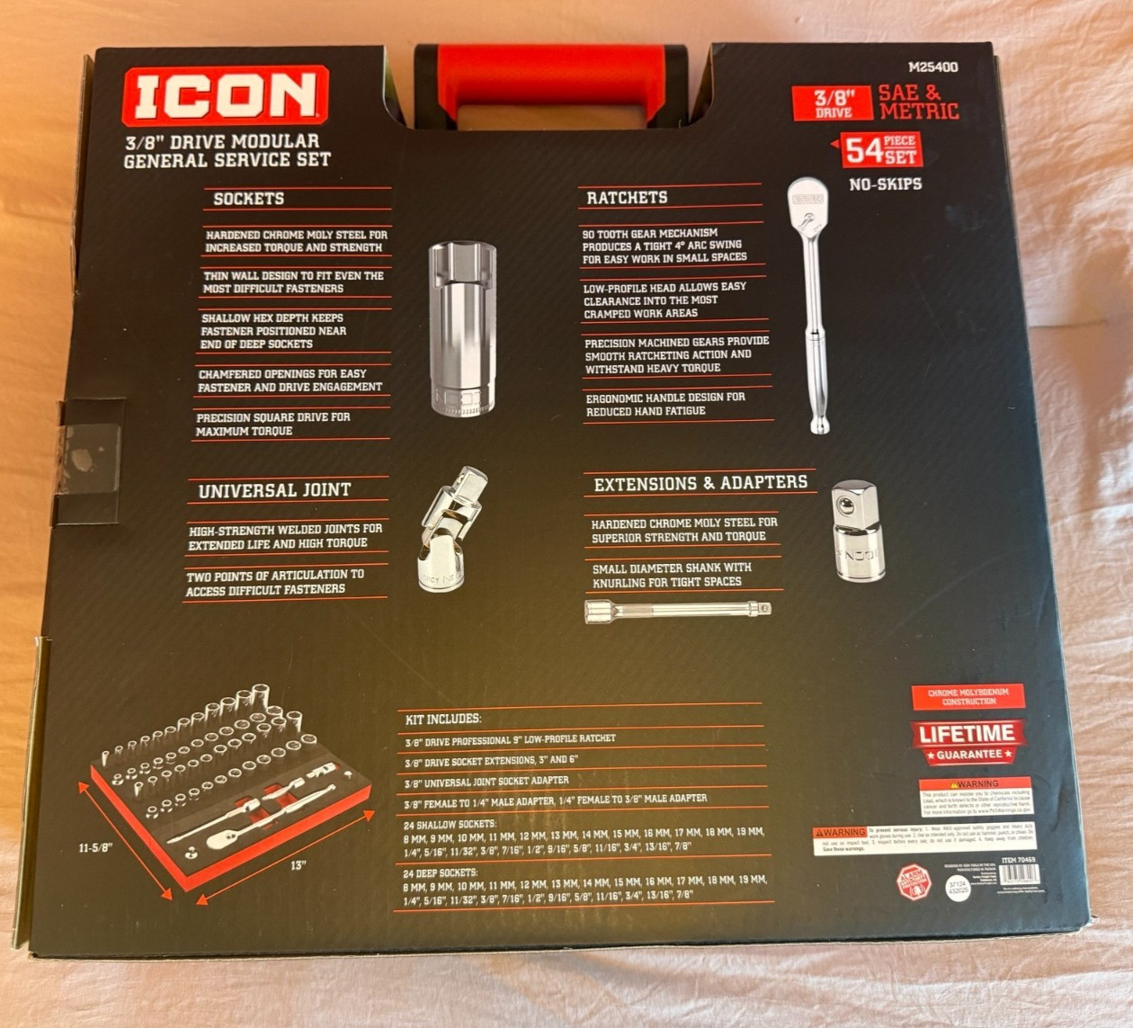 ICON 3/8 in. Drive SAE and Metric Modular General Service Socket Set, 54-Piece