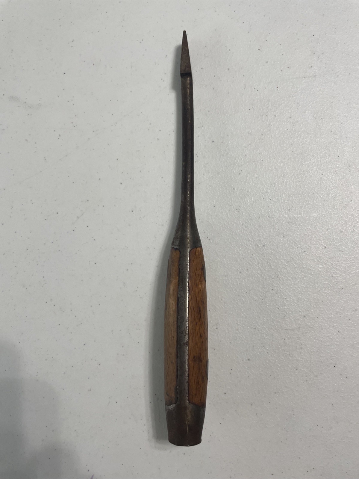 Vtg. Poland Hi-Test 11” Heavy Duty Wood Handle Screwdriver w/Metal Strike Cap