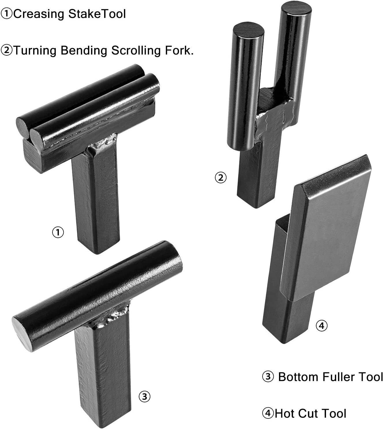 4Pcs 1 Inch Blacksmith Anvil Hardy Tool Set Creasing Stake Hot Cut Bottom Fuller