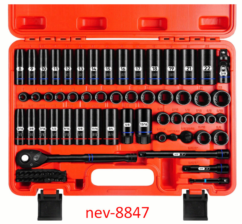 3/8″ Drive 74PCS Impact Socket Set SAE & Metric, Deep/Shallow, 72T Ratchet