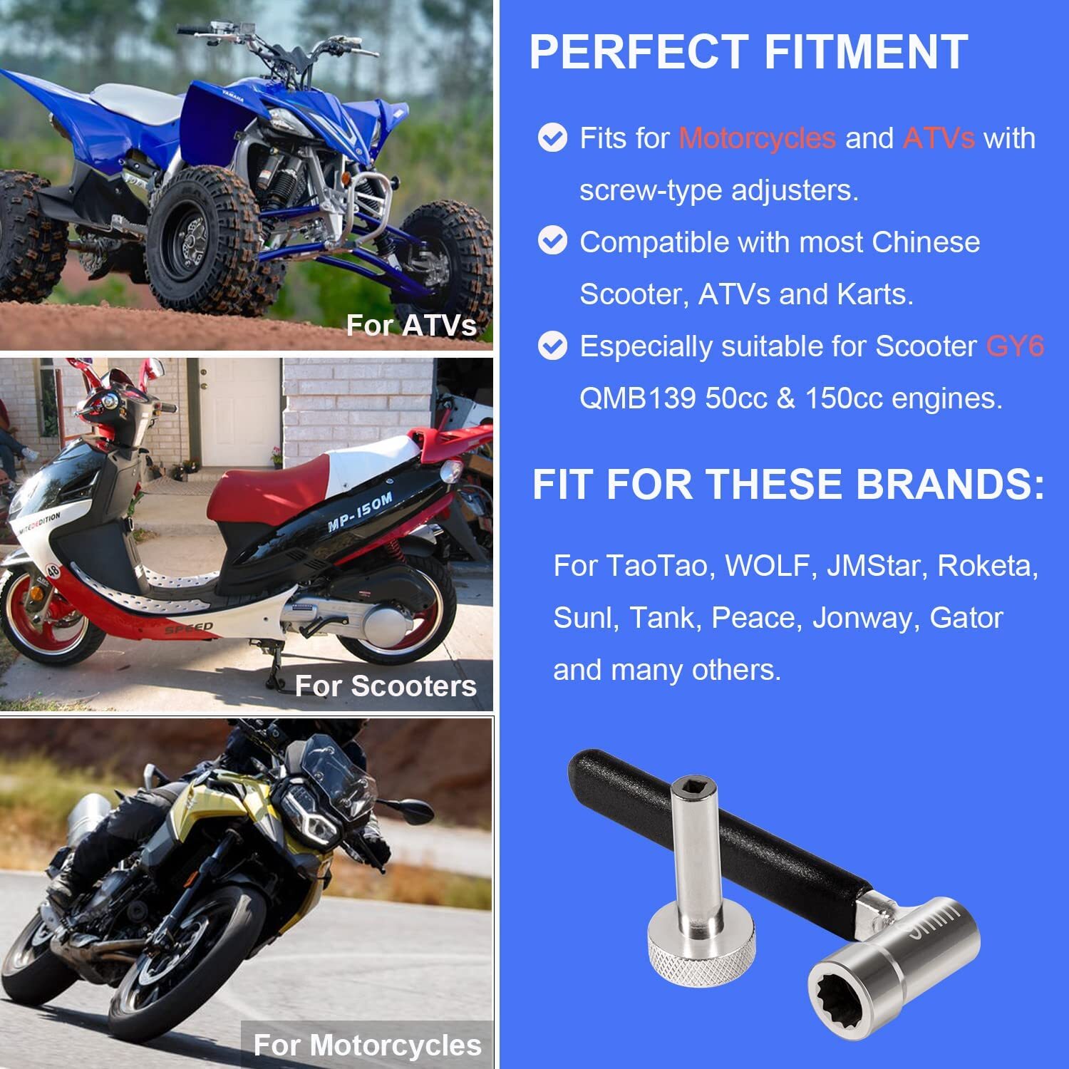 Valve Tappet Engine Adjuster Adjustment Tool for Motorcycles, ATVs & Scooter Gy6