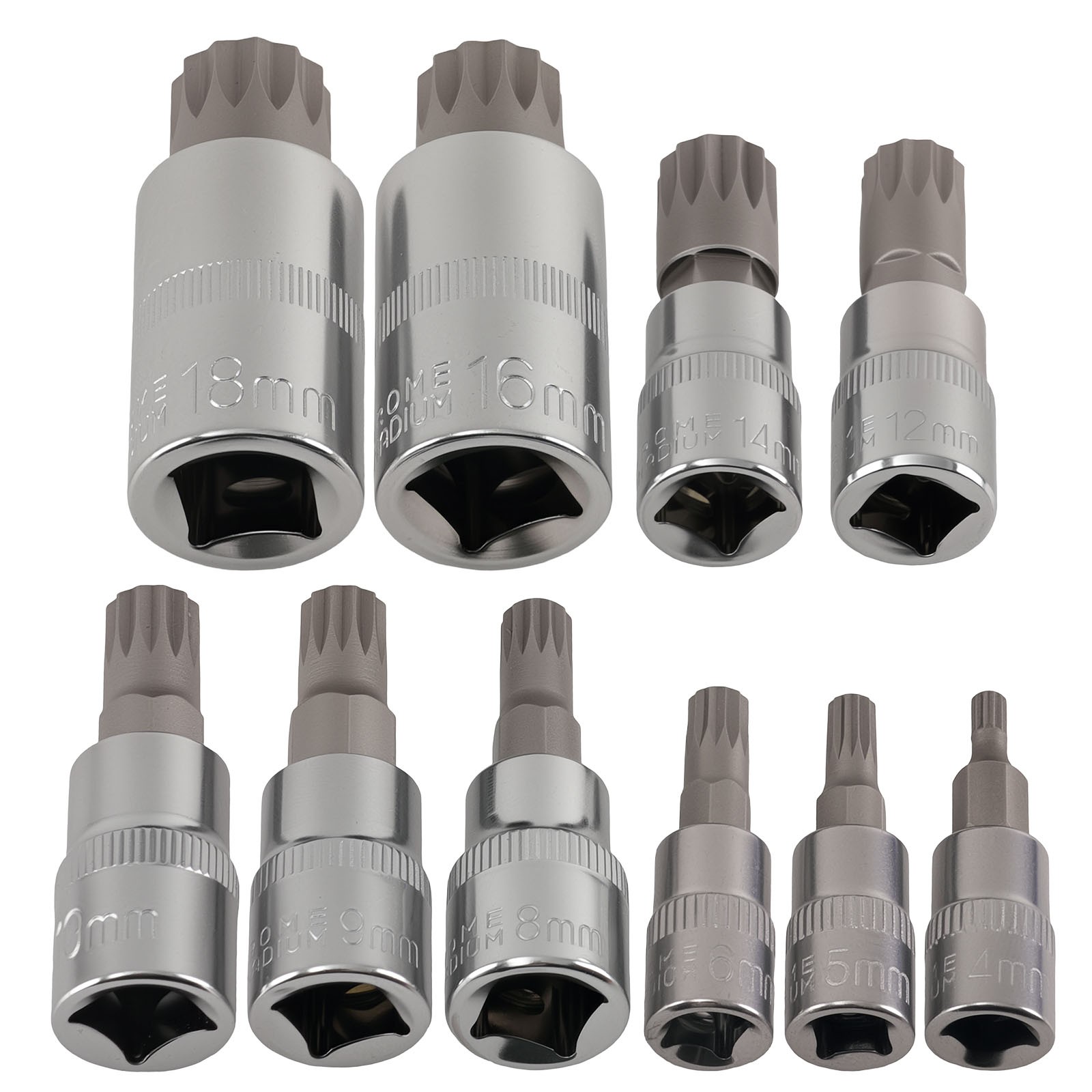 1/4 3/8 1/2 Drive Spline Triple Square Socket Set 10PC M4-M18 CRV Steel