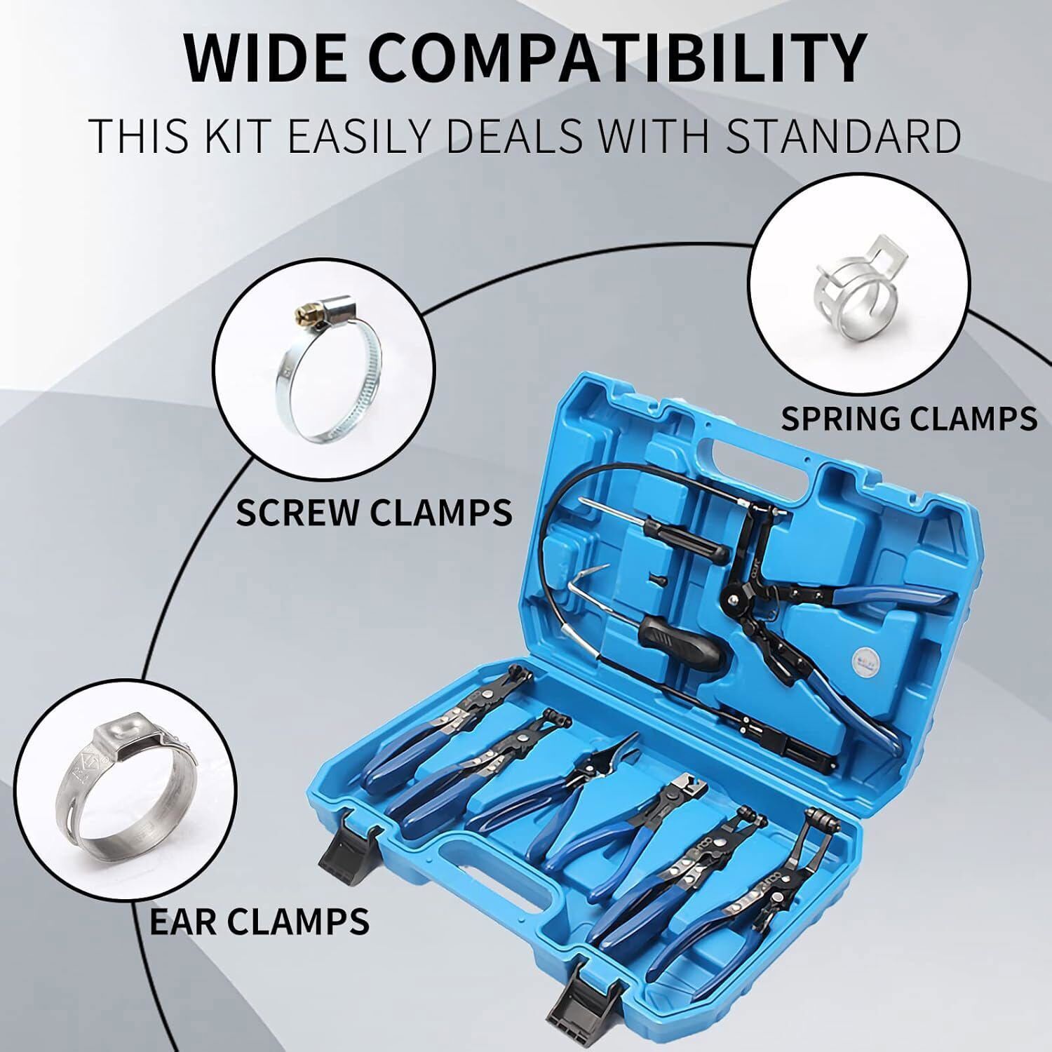 10Pc Hose Clamp Clip Remover Pliers Wire Long Reach Kit Fuel Oil Water Hose Tool