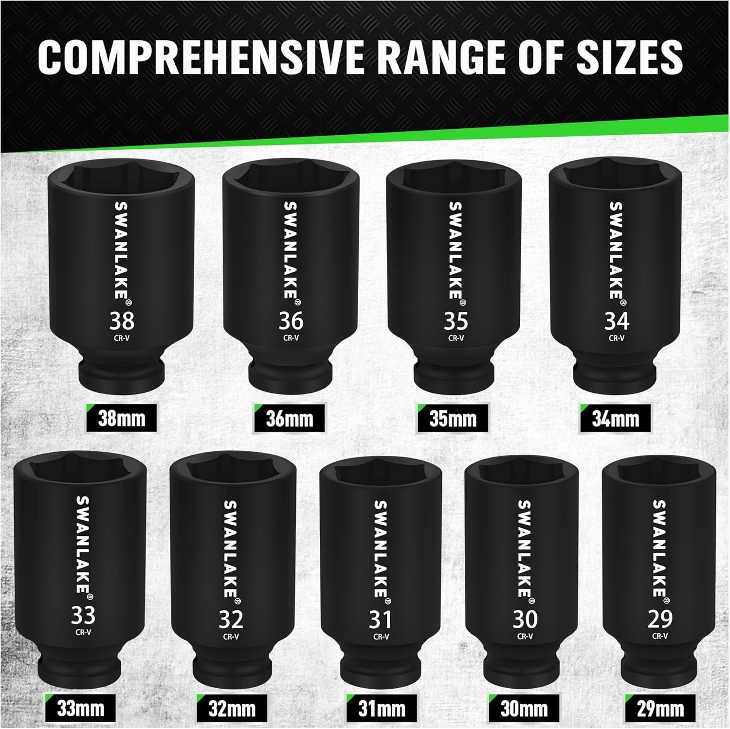 SWANLAKE 9-Piece 1/2″ Impact Axle Nut Socket Set, Deep Metric Large Socket Set,