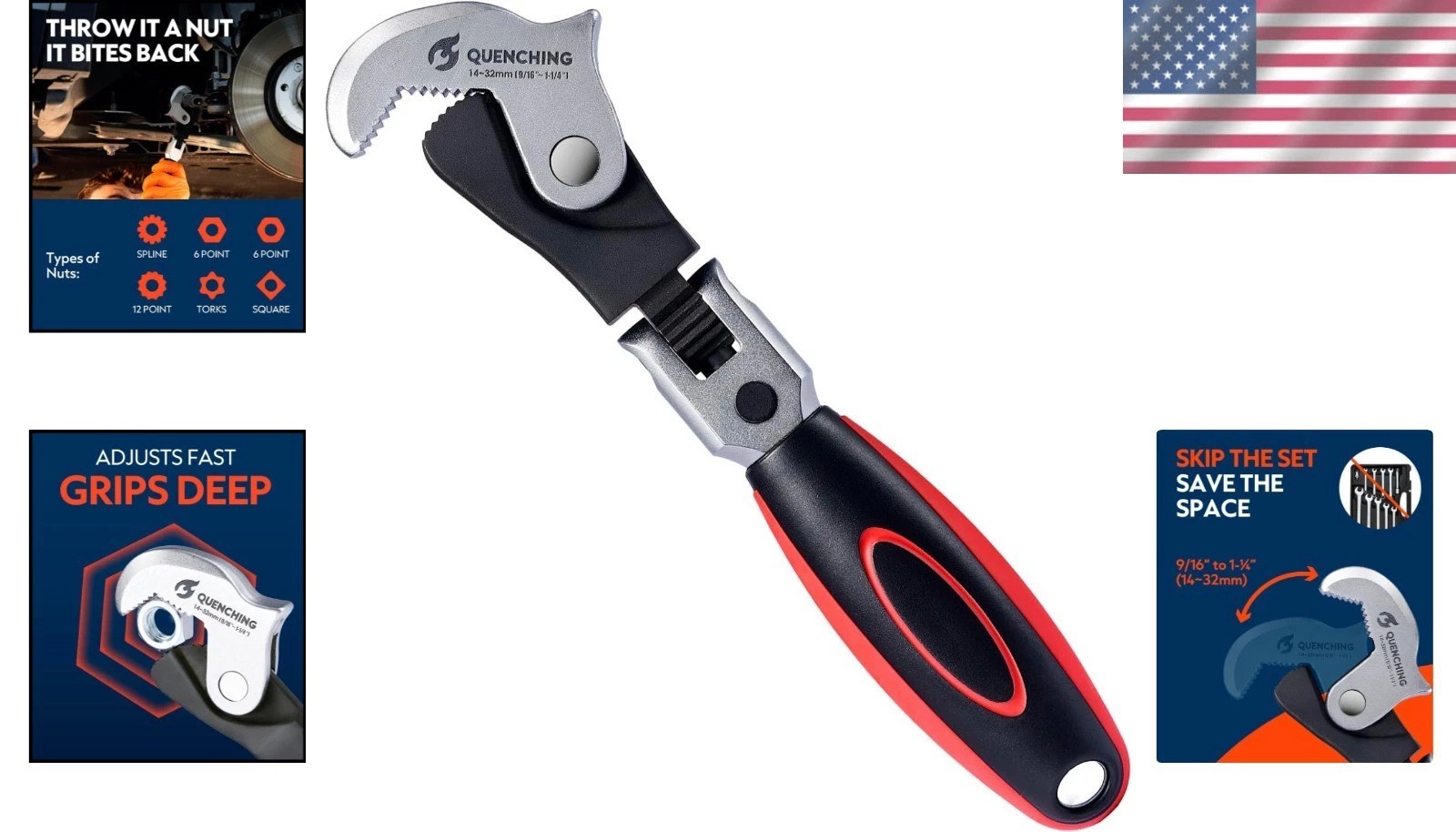 Versatile Crowfoot Wrench 9.5″: Auto Jaw 14-32mm, Rust Resistant Grip