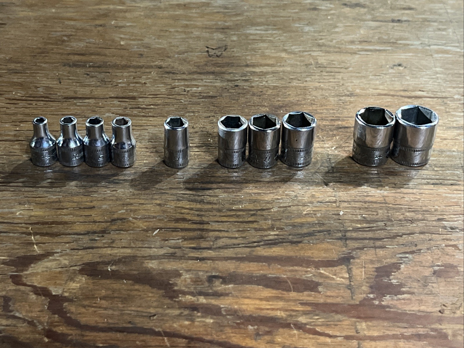 Snap On 1/4” Drive 10 Pc TMM 4mm-6, 8, 10-12, 14-15 Shallow 6 Point Socket Set