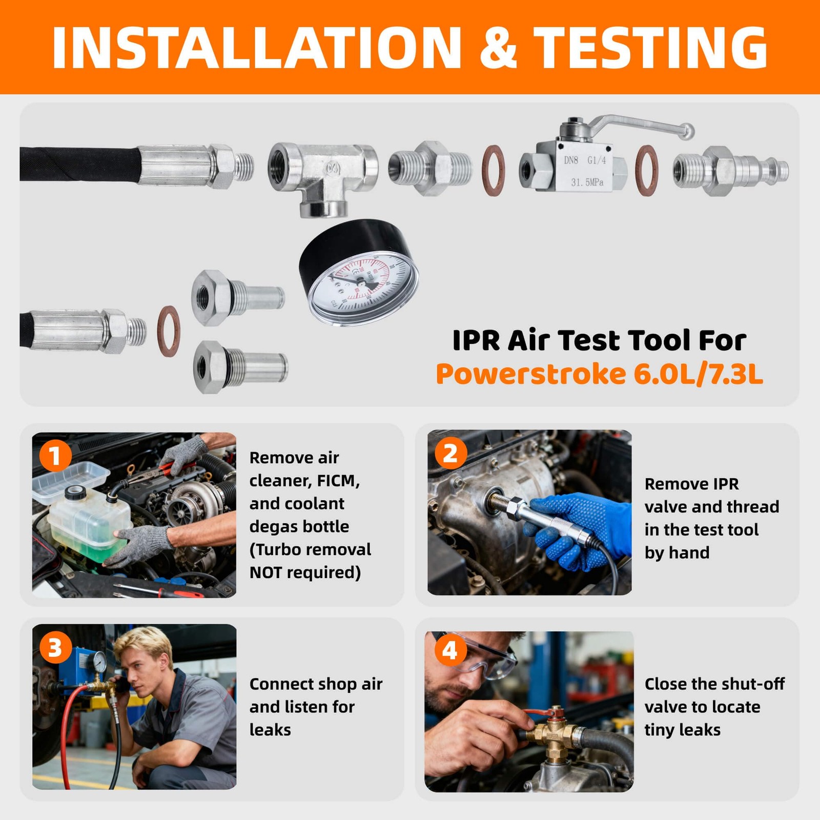 NAYAMOL High Pressure Oil System IPR Air Test Tool Kit Fitting & Gauge Air Meter