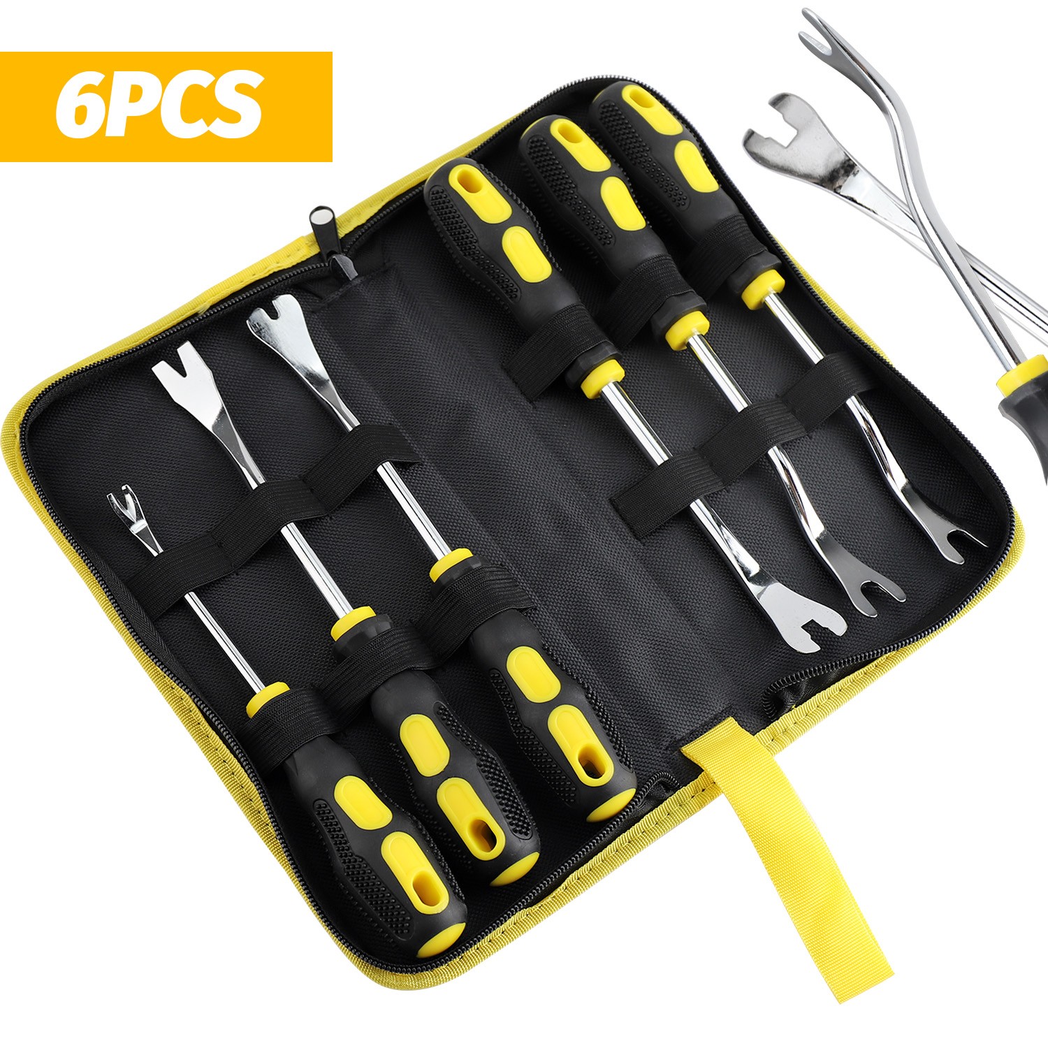 6PCS Auto Door Panel Clip Remover Tool Set Steel Pry Bar Car Trim Repair Kit