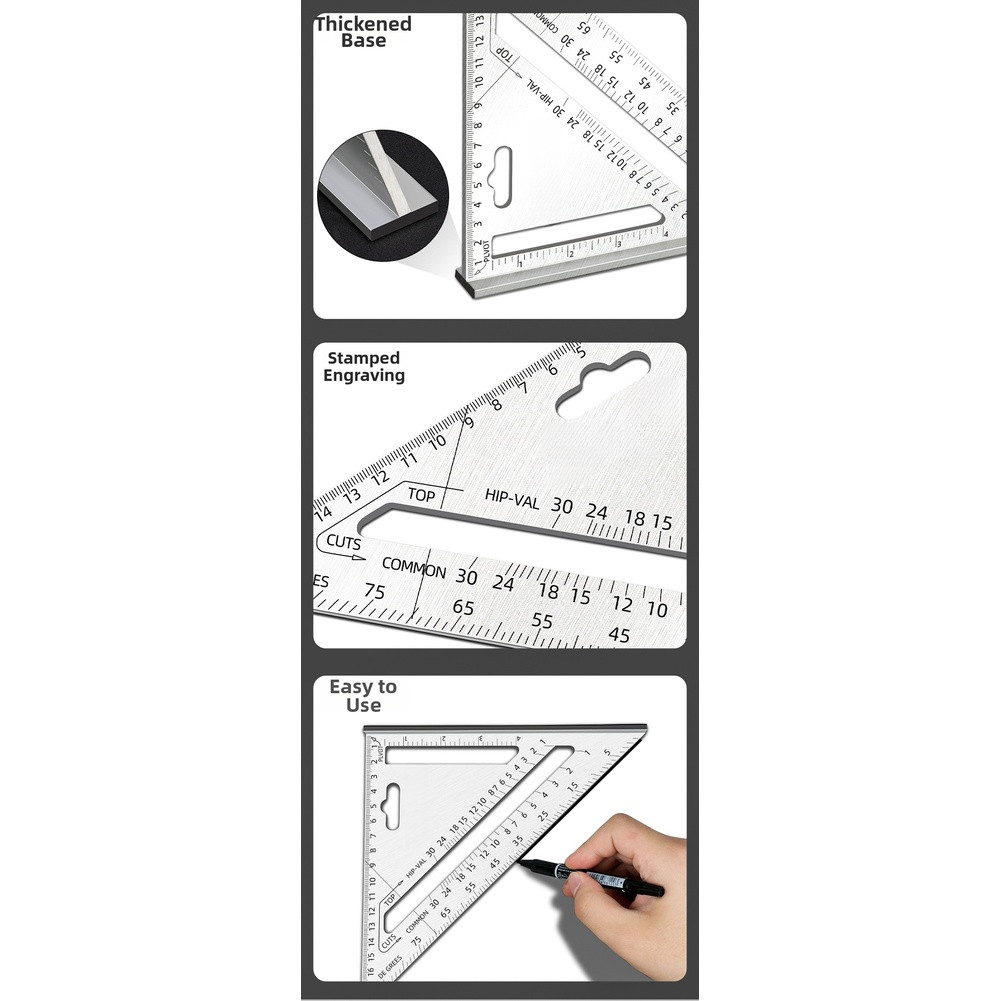 Woodworking Triangle Ruler 7 Inch Aluminum Alloy 45 90 Degree Angle Tool