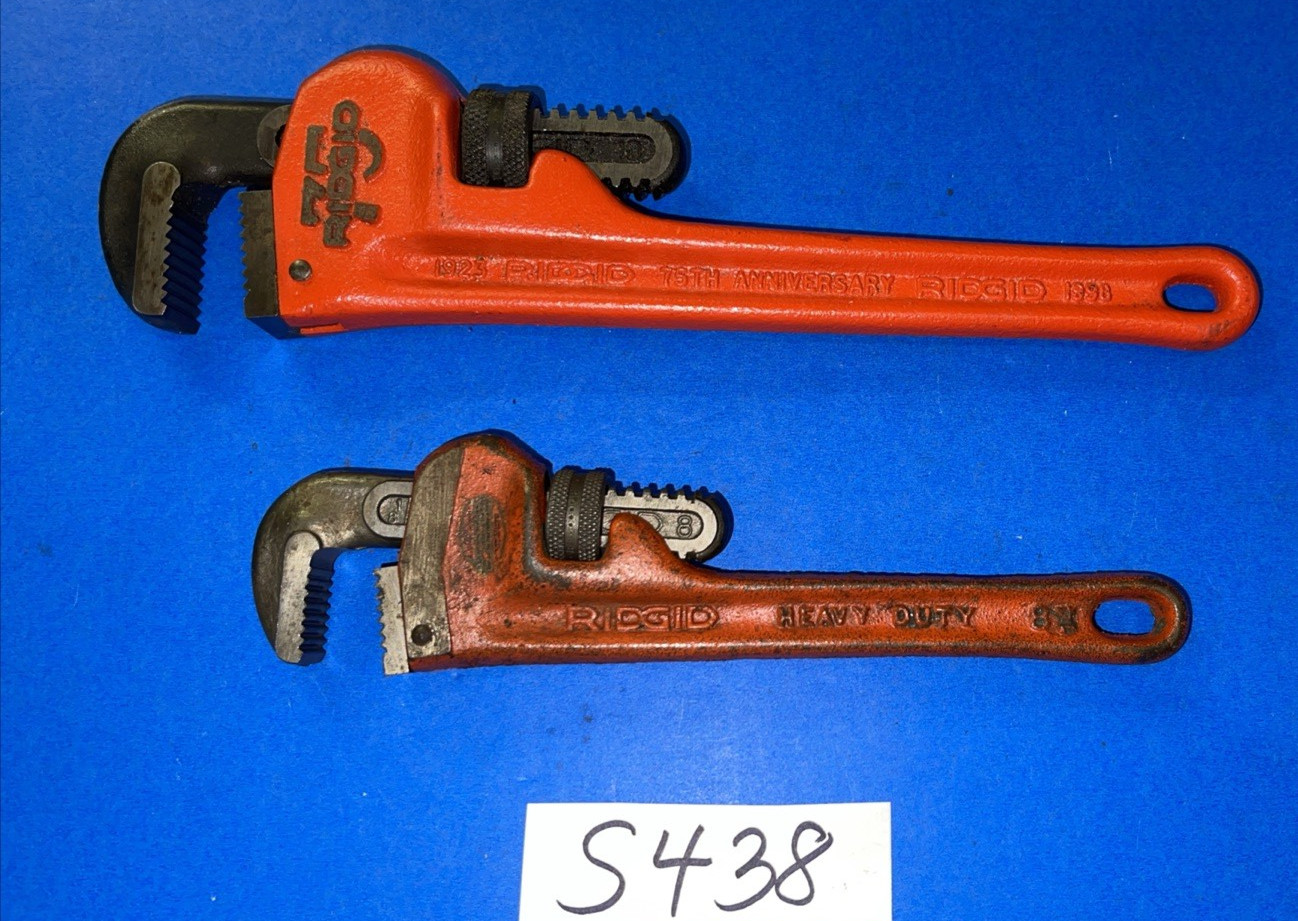 RIDGID TOOLS 2PC 10 INCH 75TH ANNIVERSARY & 8 INCH PIPE WRENCHES