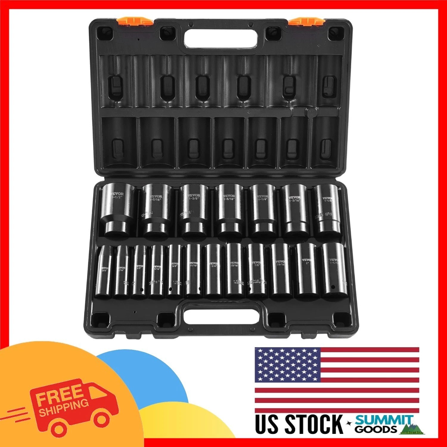 High-Performance 19-Piece Impact Socket Set with Deep Sockets – 1/2 Inch Drive