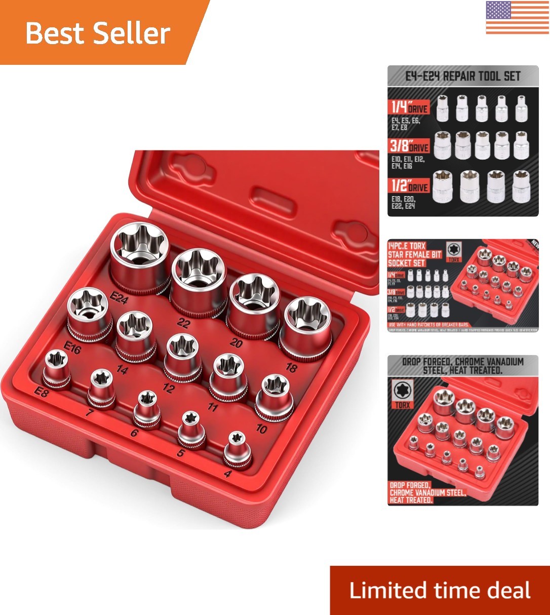 Versatile 14-Piece E-Torx Socket Set – Perfect for Automotive & Industrial Use