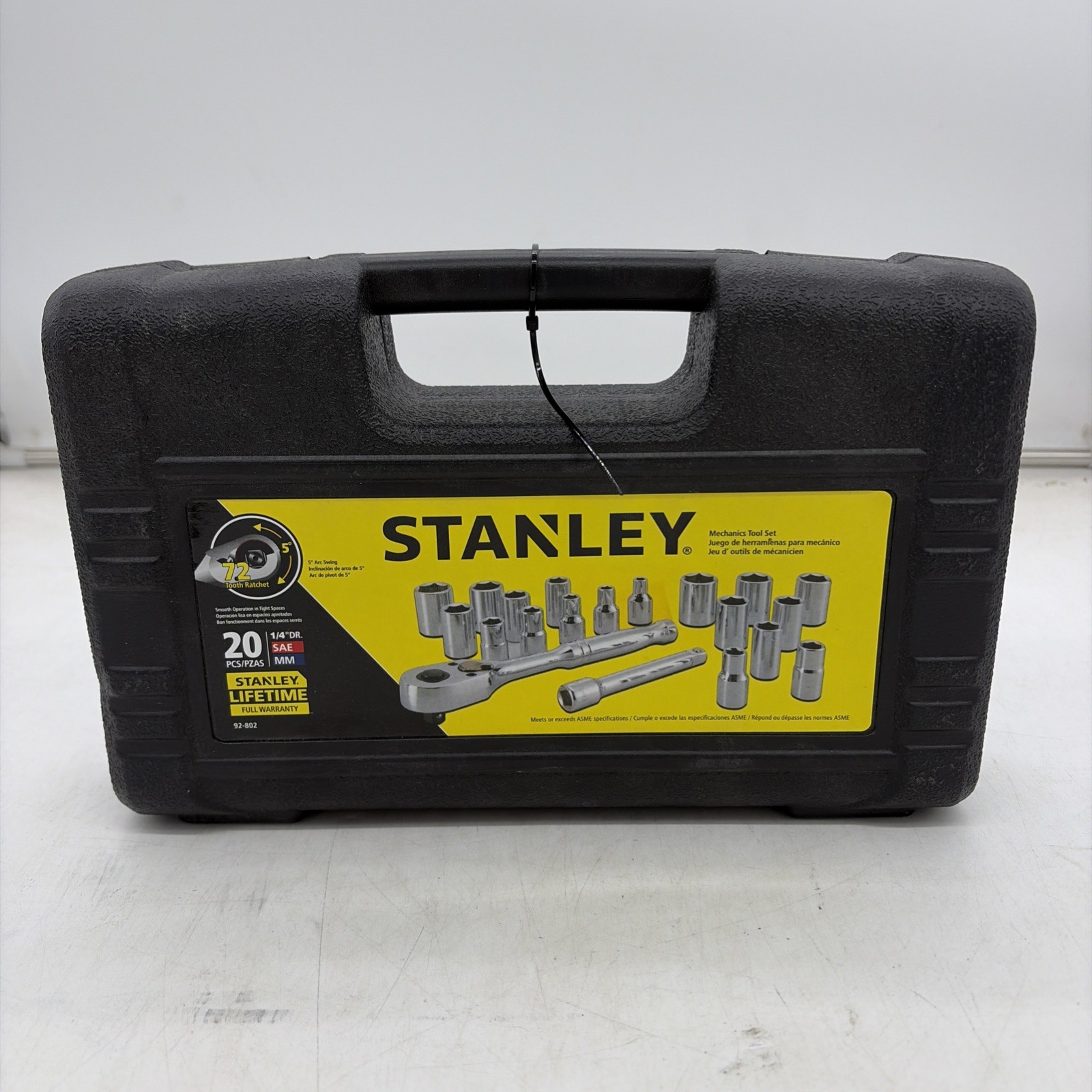 New Stanley 20-Piece Ratchet Set SAE/MM 1/4″ Drive Case 6-13mm 5/32-1/2