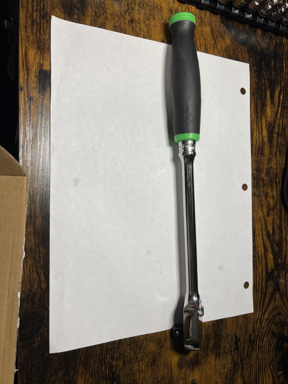 Snap-on Tools USA NEW 3/8″ Drive GREEN Soft Grip LONG Fixed Head Ratchet FHL80G