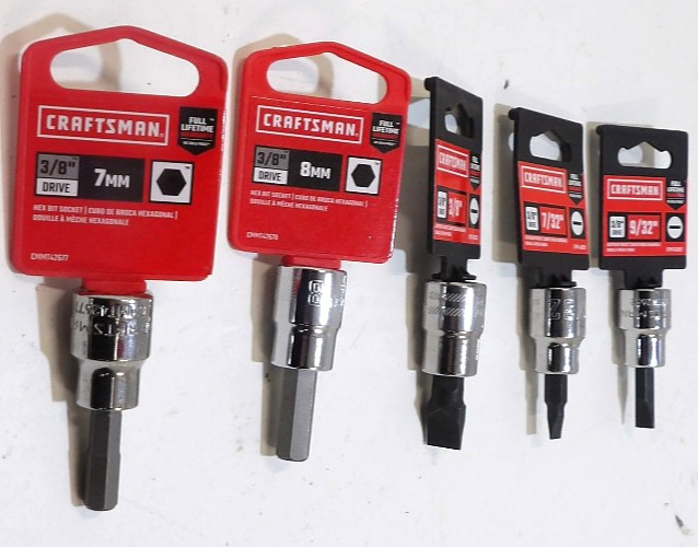 Lot (5) Craftsman 3/8″ Drive Socket Bits 7+8mm Hex + 7/32, 9/32, 3/8″ Flat nwt 7