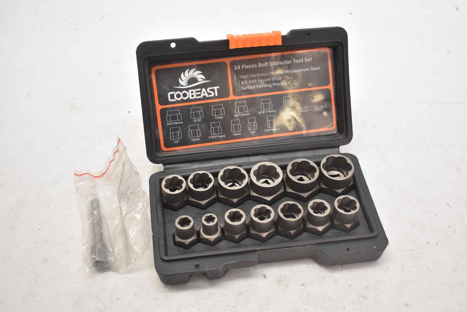 COOBEAST 14 Piece Bolt Extractor Tool Set 3/8in Drive Steel Black New Other