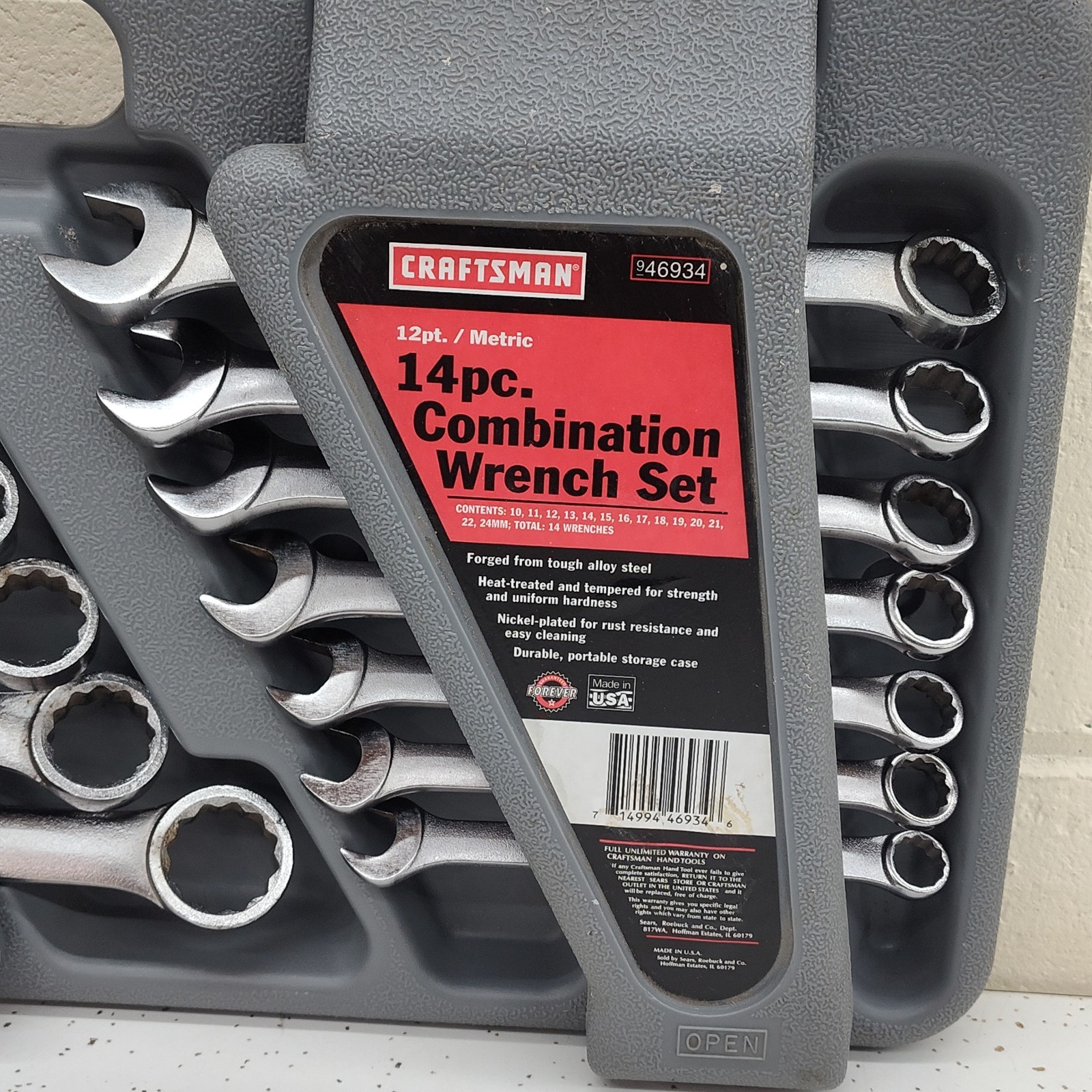 Craftsman 11mm to 24mm USA 13 pc Combination Wrench Set Metric W Case 46934 14pc