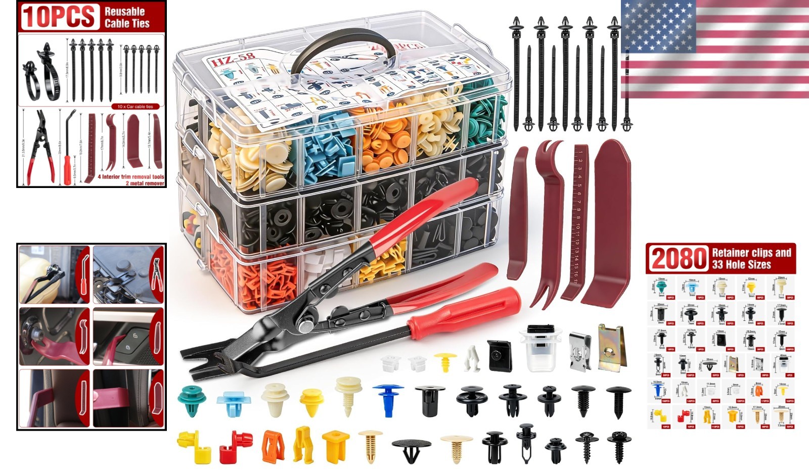 2080PCS Automotive Retainer Clips & Trim Removal Tools Kit