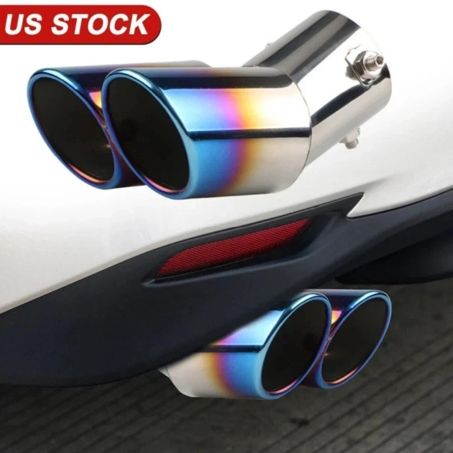Car Rear Dual Exhaust Pipe Tail Muffler Tip Throat Blue Tailpipe Stainless Steel