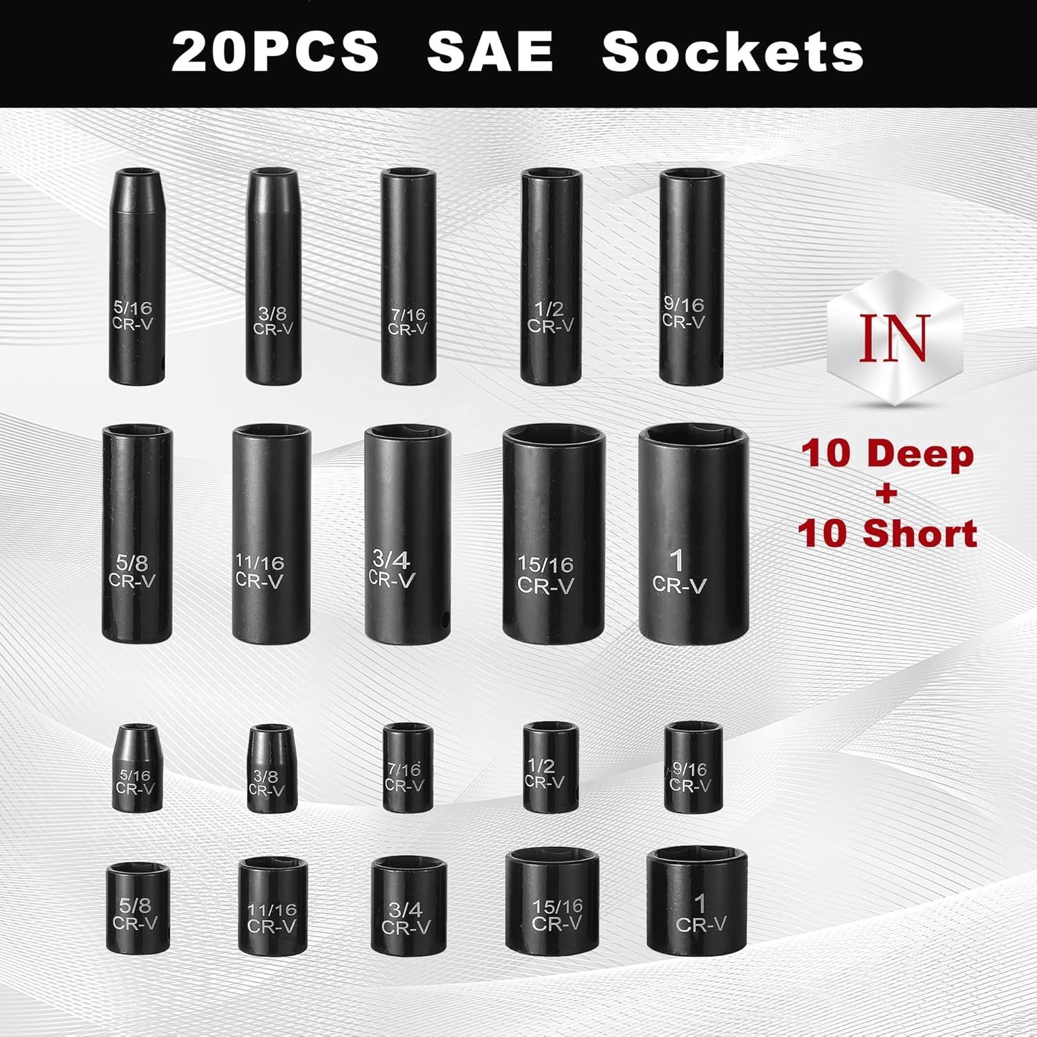 3/8in Drive Impact Socket Set 64PC SAE Metric Deep Shallow Ratchet