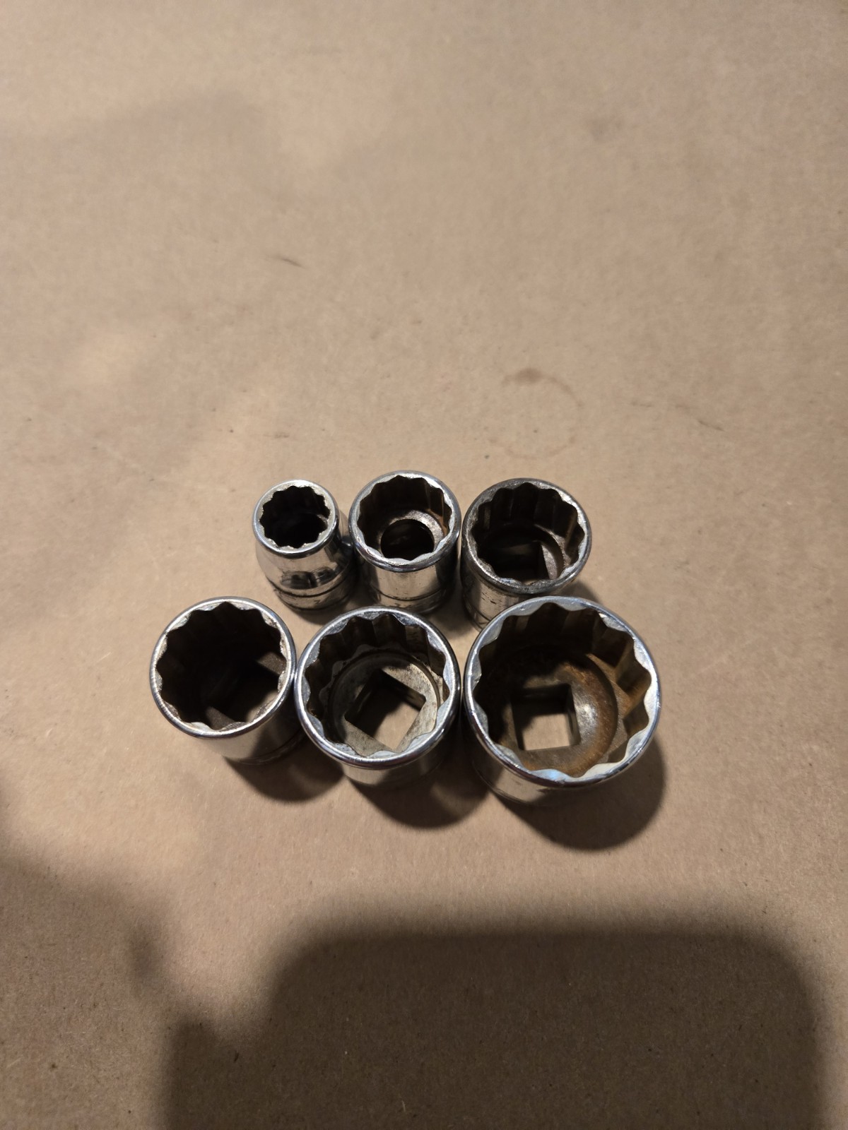 Snap On 3/8 Drive 3/8,1/2,9/16,5/8,11/16,13/16 12PT SAE Shallow Chrome Sockets