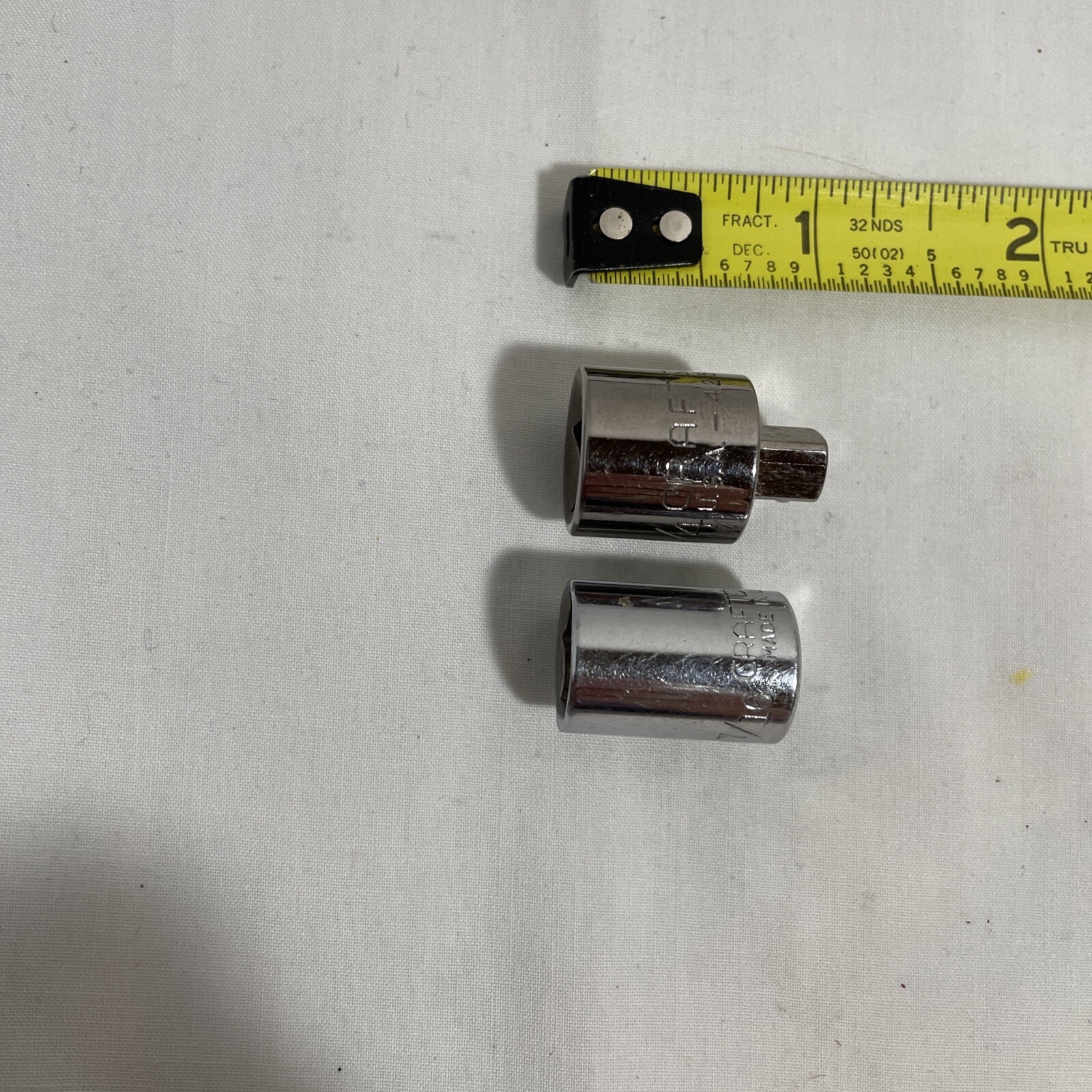 Craftsman Sockets 2 Pc, 1/4 Drive 7/16-6 Pt 43498 & Adapter 1/4 To 3/8 4256v