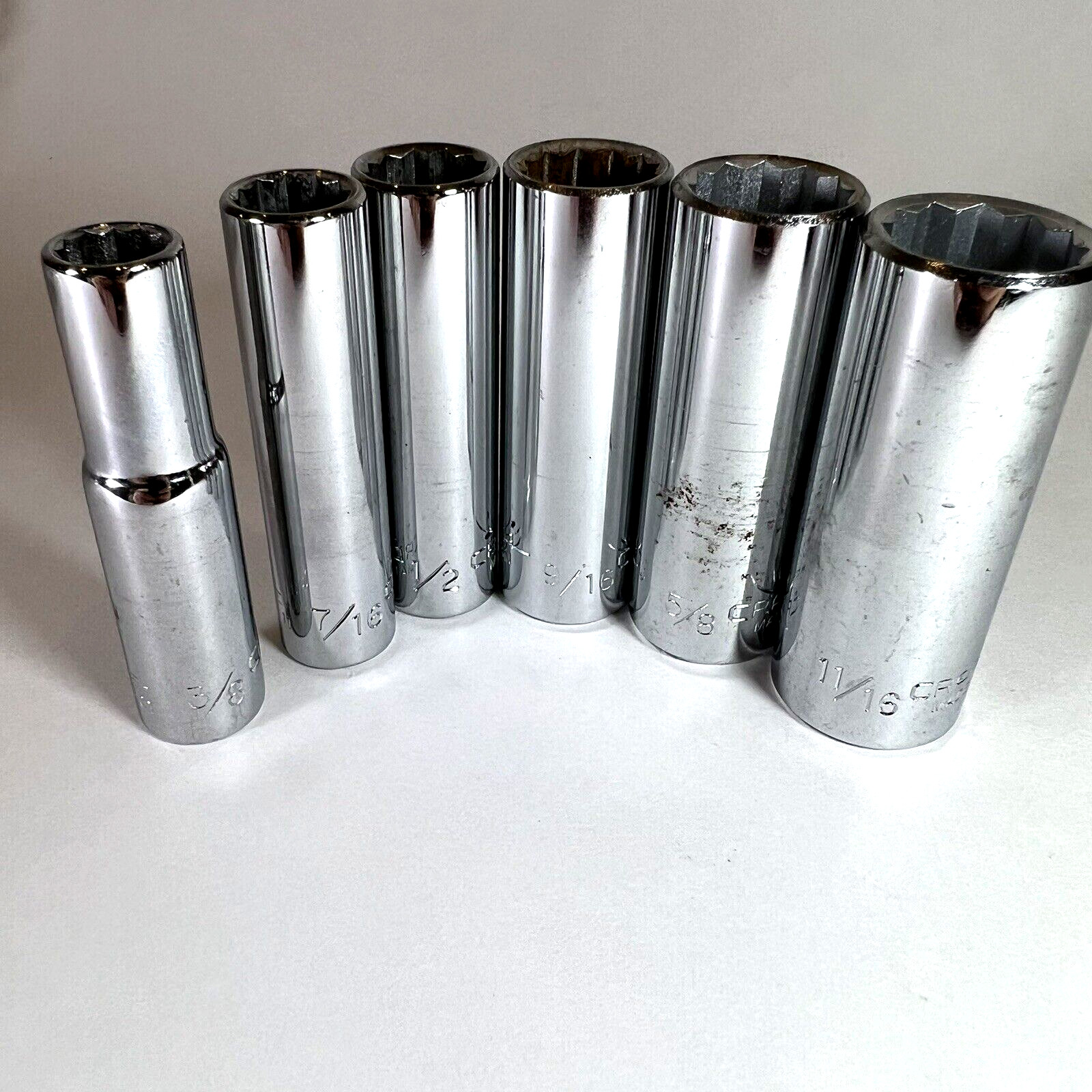 6 Craftsman Deep Sockets SAE 12 Point 3/8″ Drive EE Series Made in USA