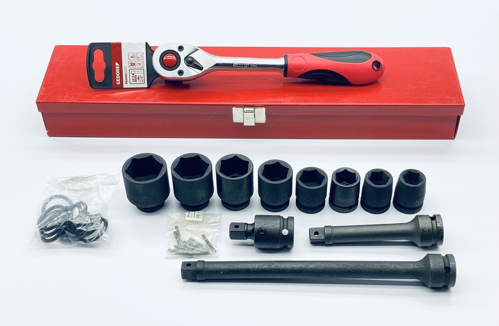 UNUSED GEDORE RED R60000027 2K REVERSIBLE RATCHET 1/2″ LENGTH 17mm TO 32mm SET