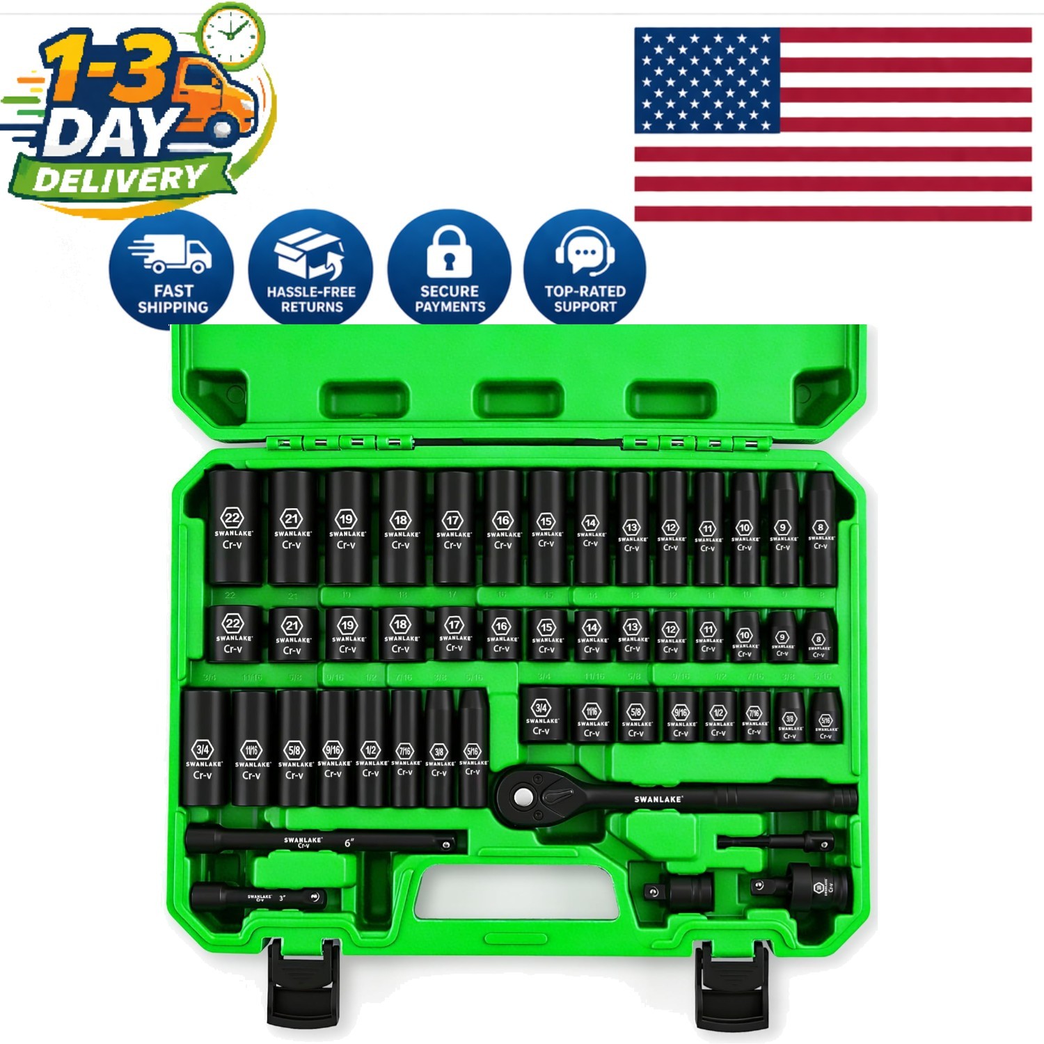 SWANLAKE 50-Piece Impact Socket Set: SAE & Metric, 3/8» Drive – Quality