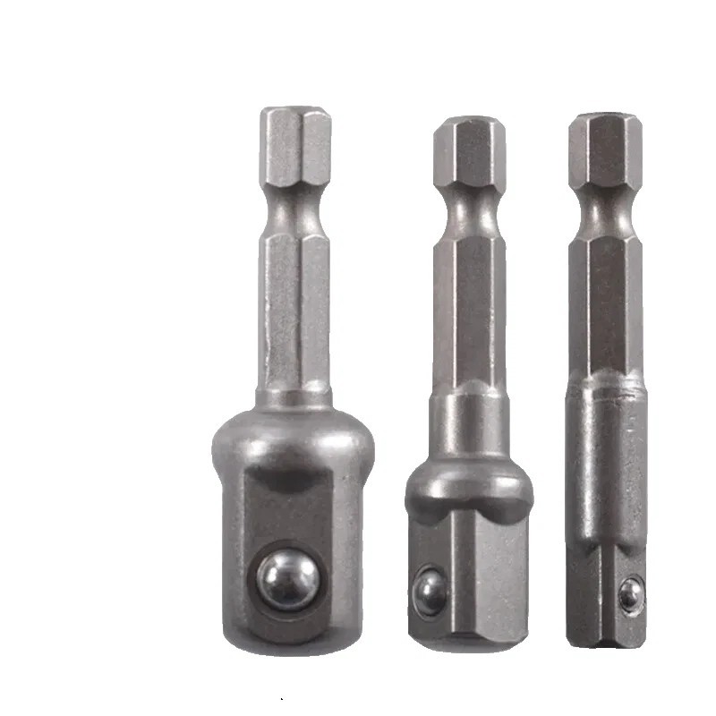 3PC 1/4″ HEX SHANK DRILL BIT TO 1/4 1/2 3/8 INCH SQUARE DRIVE SOCKET ADAPTOR SET