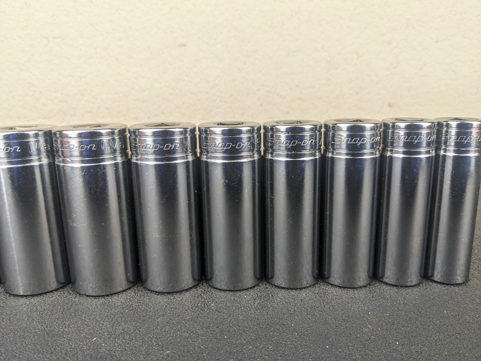 #af708 Snap On Tools NEW 1/2″ Drive Deep Socket Set SAE Chrome 6 Point 1-1/4″