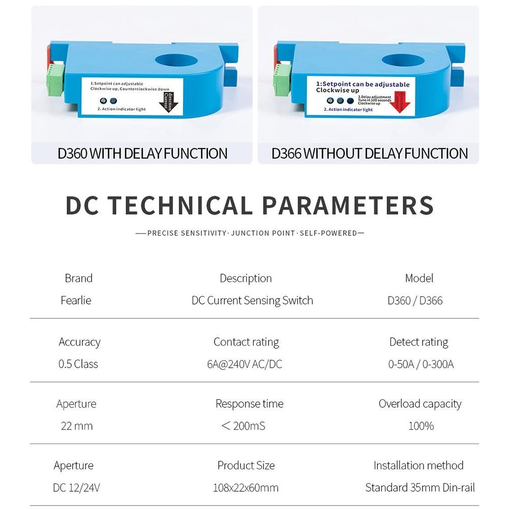 DC Current Sensing Switch Automatic Reset Function Detection Range 0-50A/0-100A