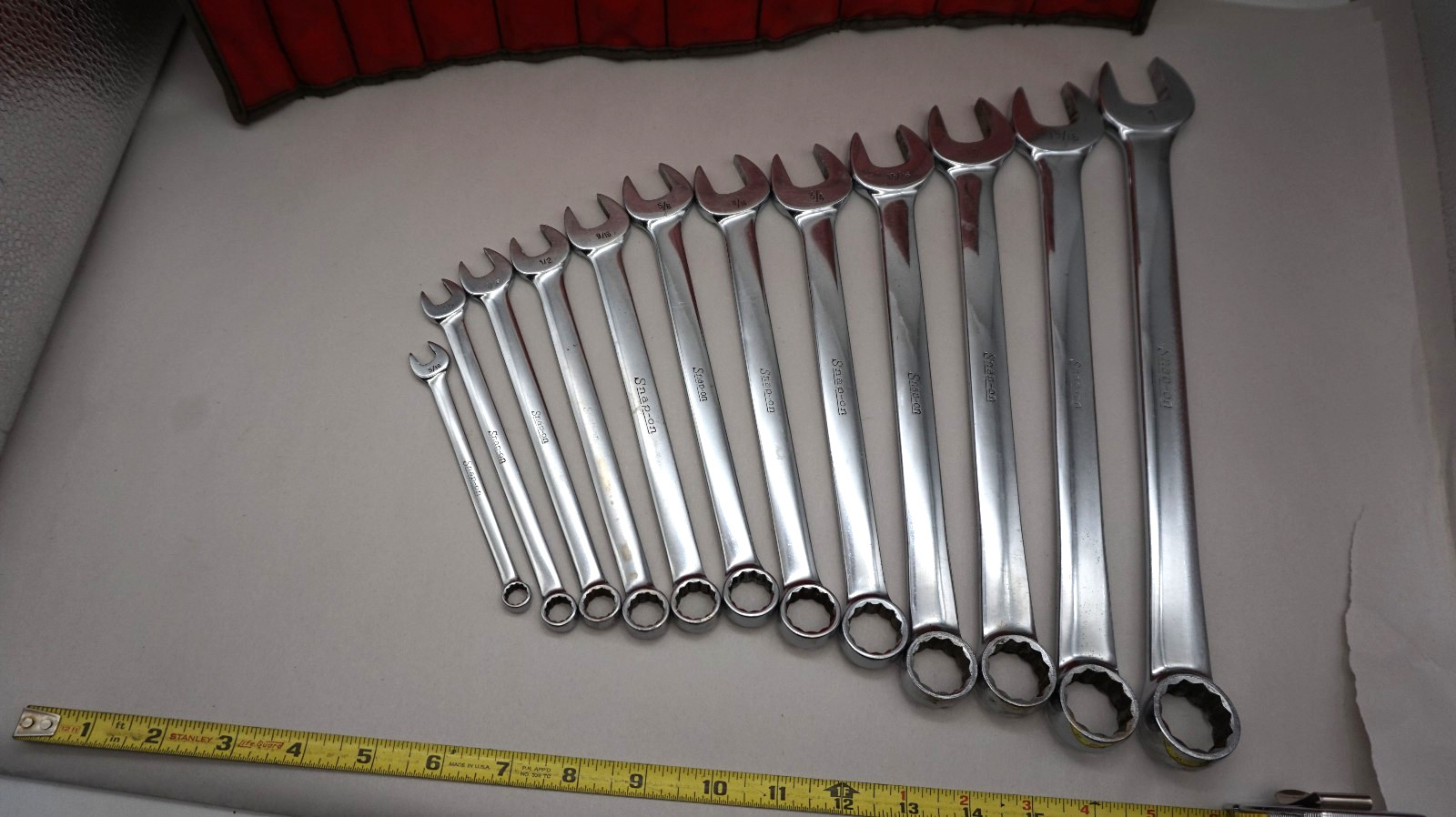 12 Snap On Combination Wrench Set C-114B In Red Mat Roll OEX 5/16 – 1″ Chrome