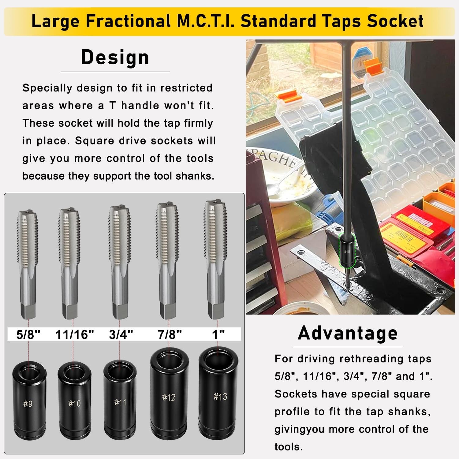 71670 Large Tap Socket Set Fit 5/8″, 11/16″, 3/4″, 7/8″ & 1″ Taps 1/2″ Drive