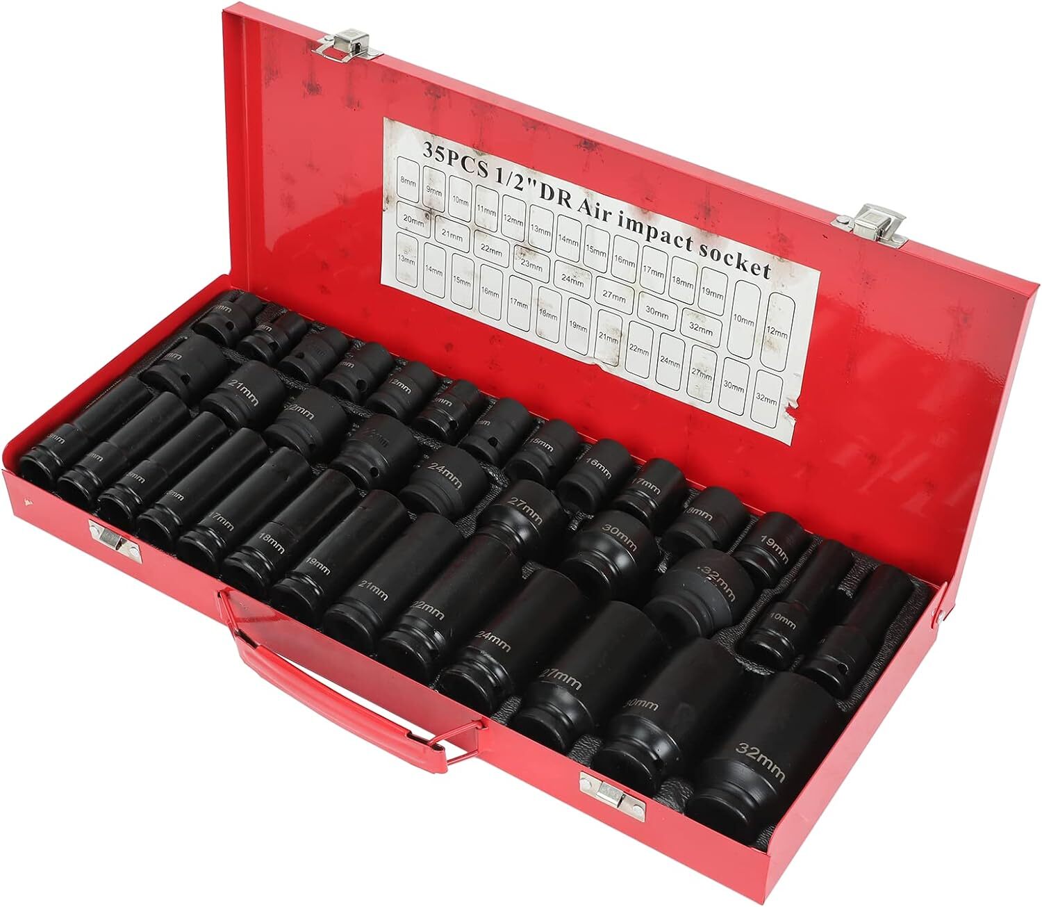 35pcs Deep Impact Socket Set 1/2″ Inch Drive 8-32mm Metric Garage Sae With Case