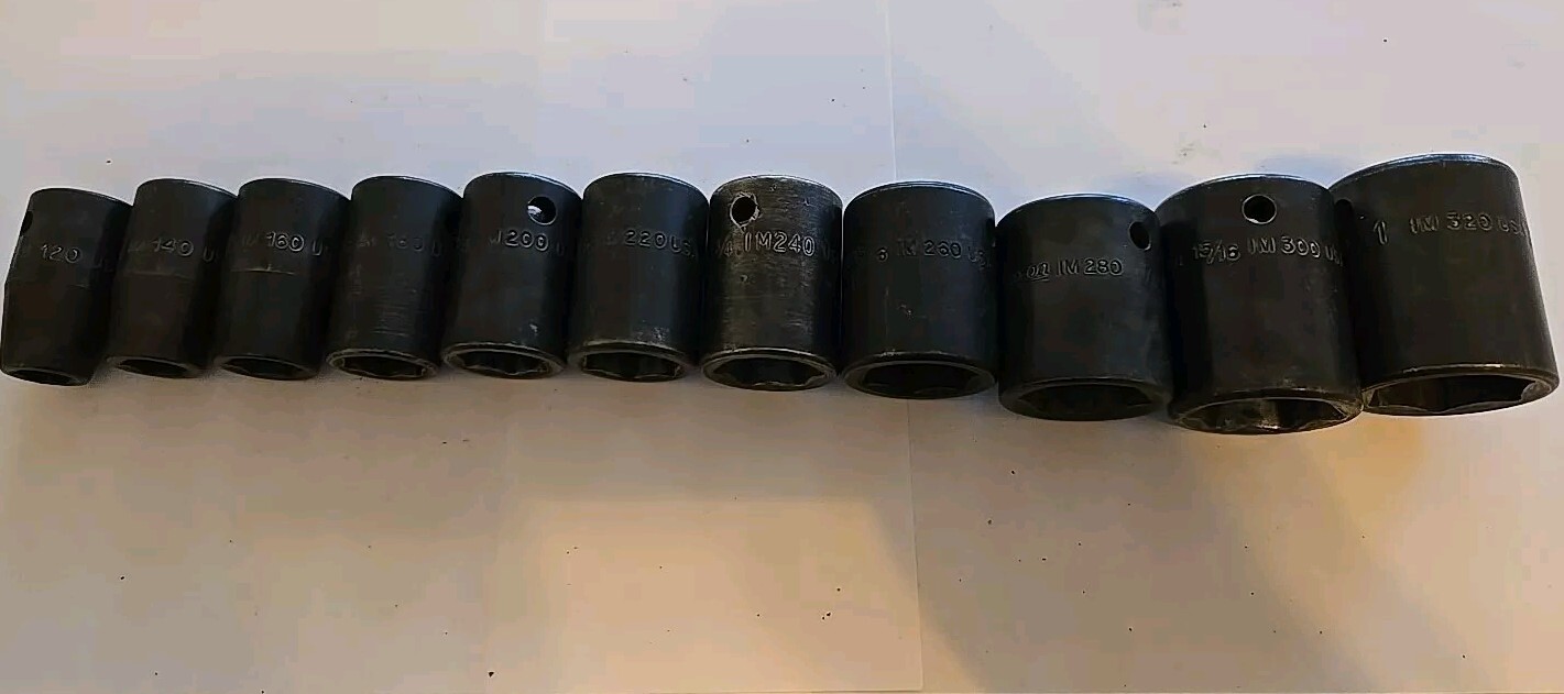 Snap On 1/2″ Drive 3/8″-1″ 6PT SAE Shallow Impact Sockets With Rack Lot Of 11