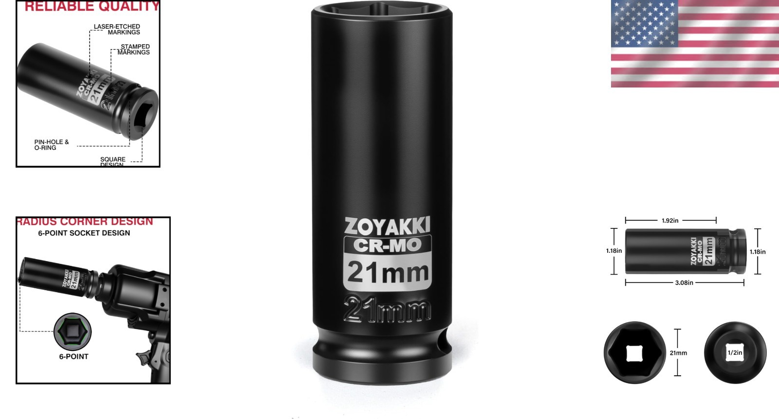 Chrome Molybdenum 21mm Impact Socket for Efficient Axle Nut Removal – 1/2
