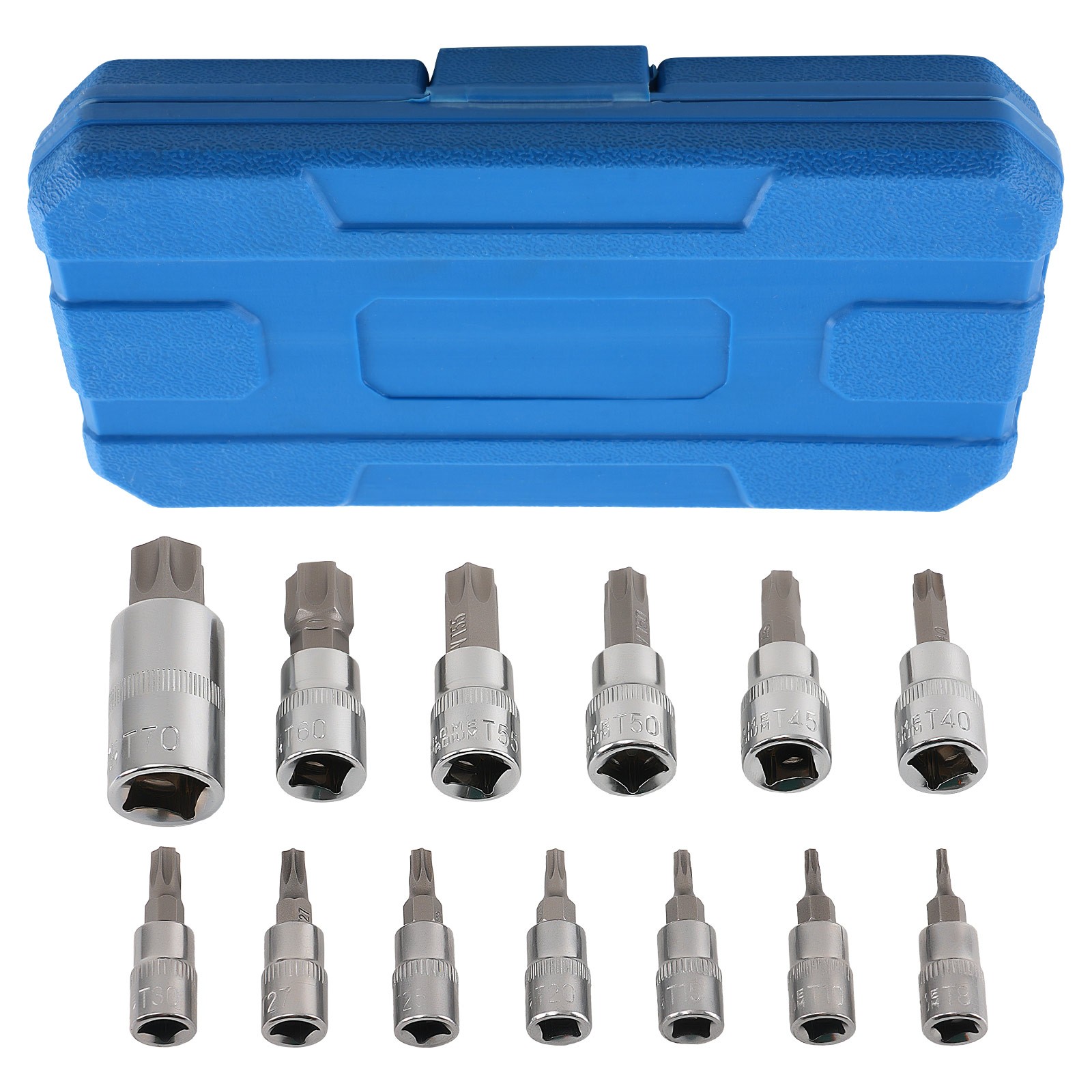 13pc Socket Set 1/4 3/8 1/2 Drive Chrome Vanadium T8-T70 Star 6 Point