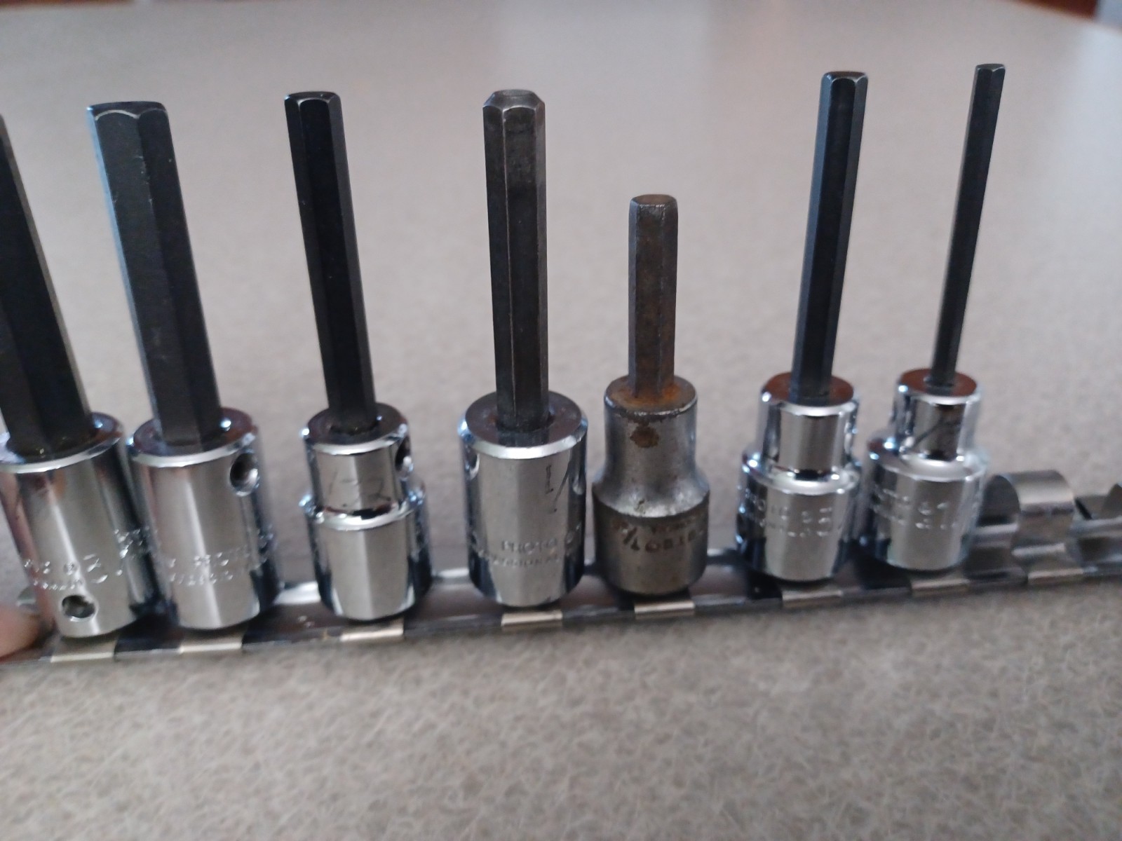 PROTO USA Professional Hex 3/8 Drive Socket Bit Set 7 Piece SAE 1/8 to 3/8