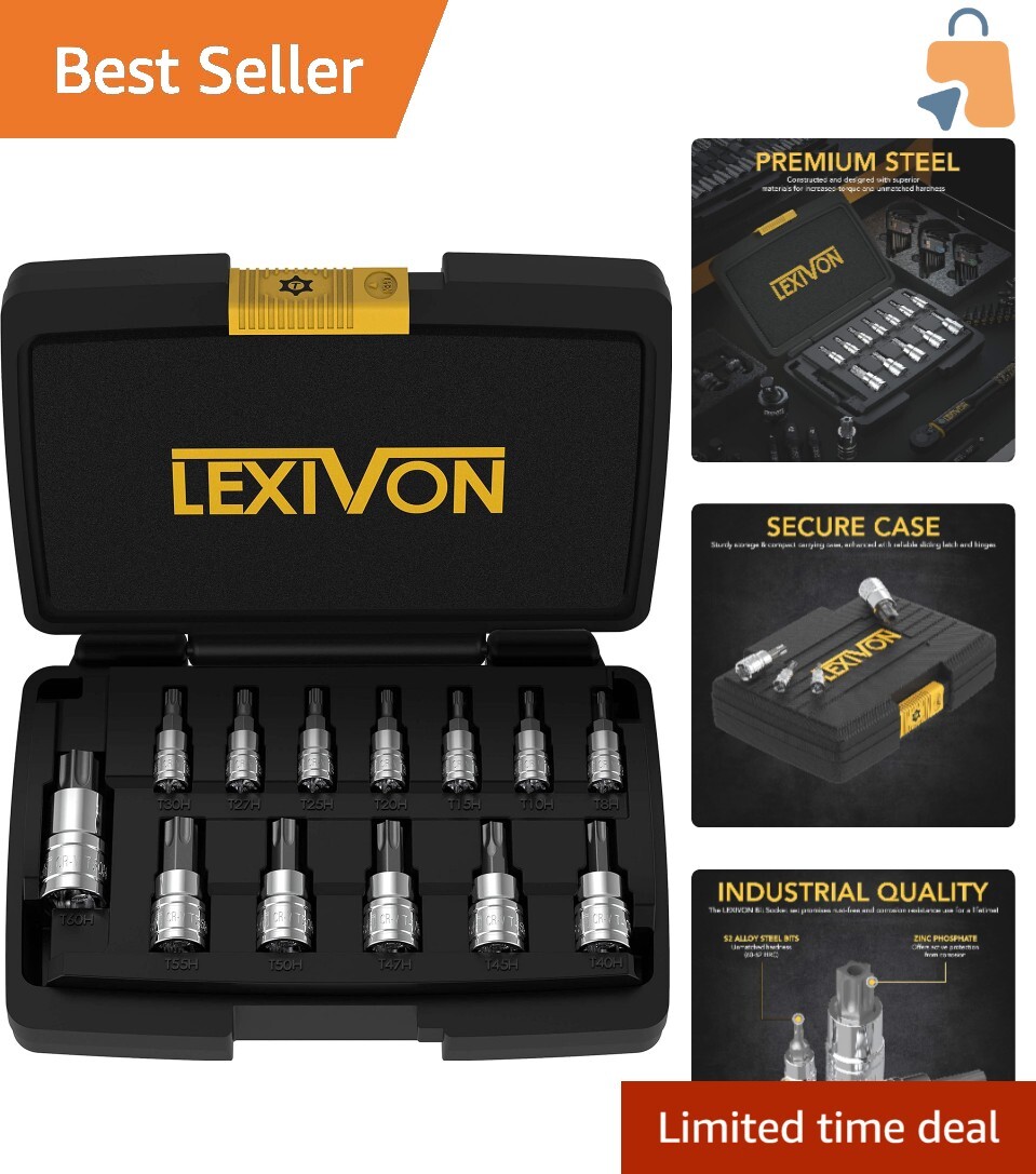 S2 Alloy Tamper-Proof Torx Bit Socket Set, 13-PC | T8-T60 Standards Compliant