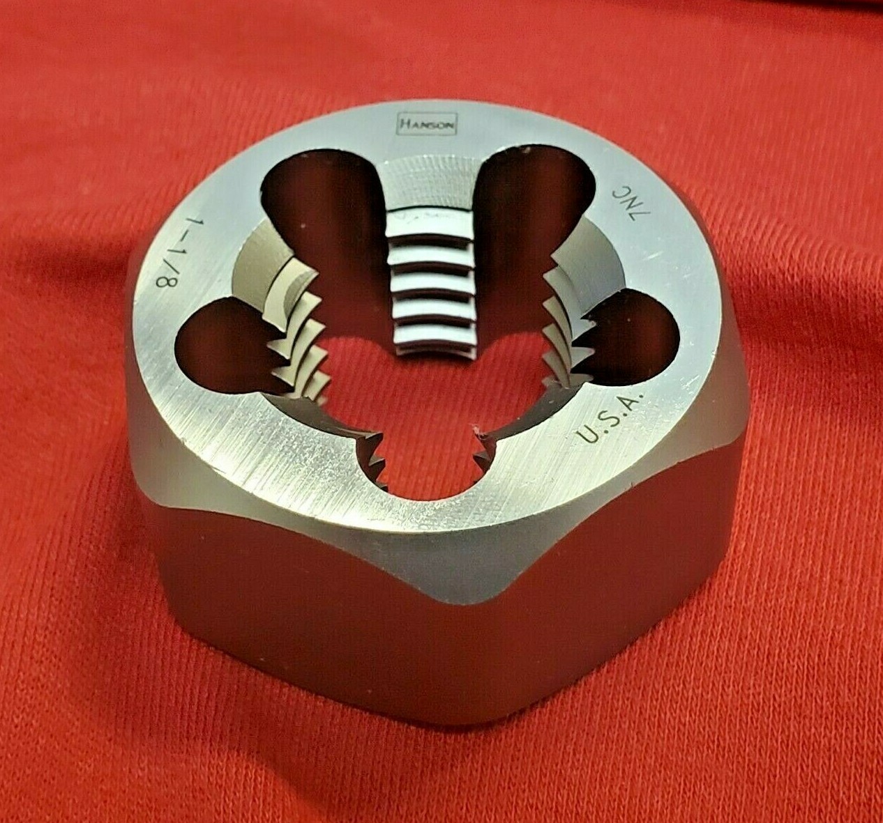 7268 1-1/8-7 NC x 2″ Irwin Hex Rethread Die Carbon Steel RH