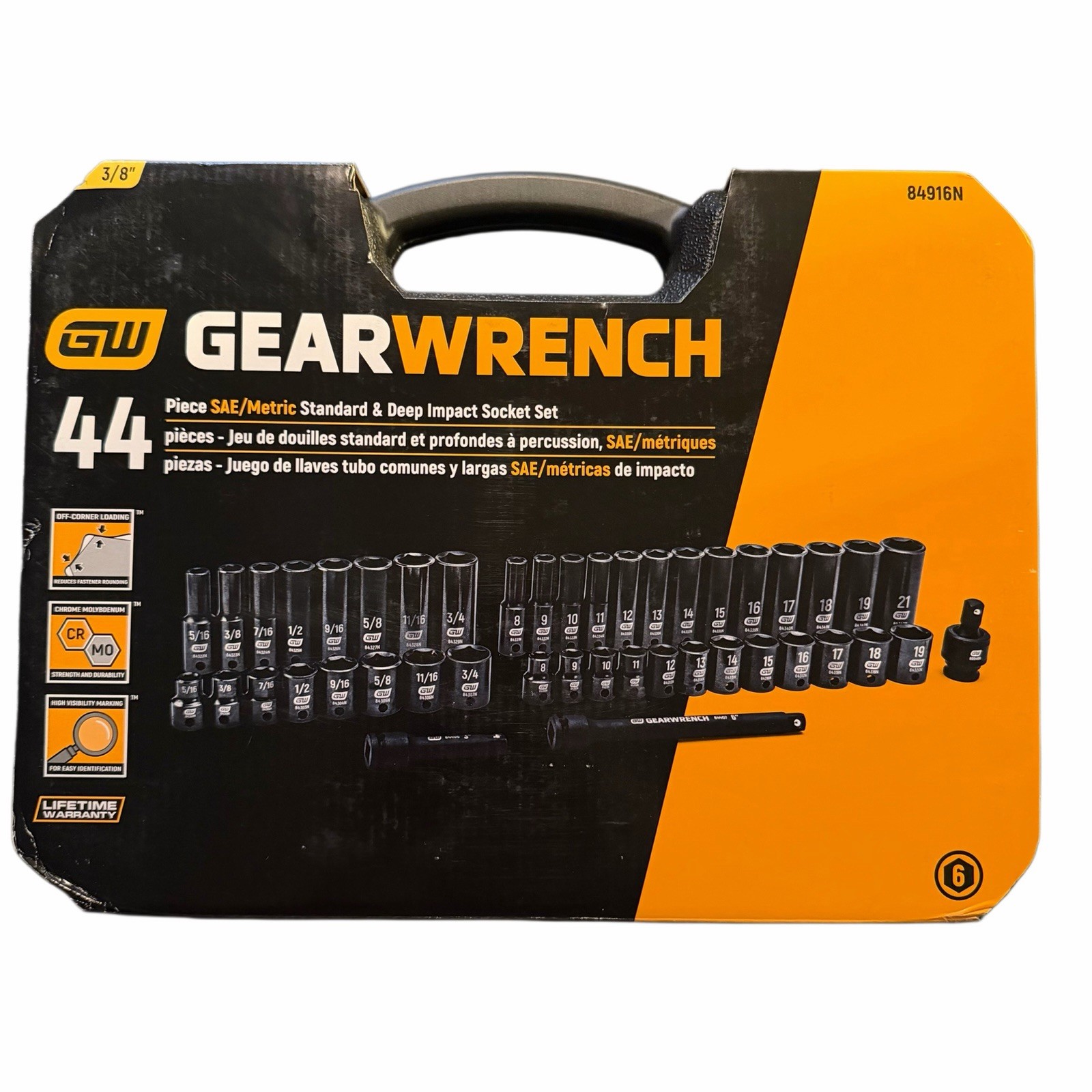 GEARWRENCH 84916N 44Pc 3/8″Drive Standard &Deep Impact SAE/Metric Socket Set