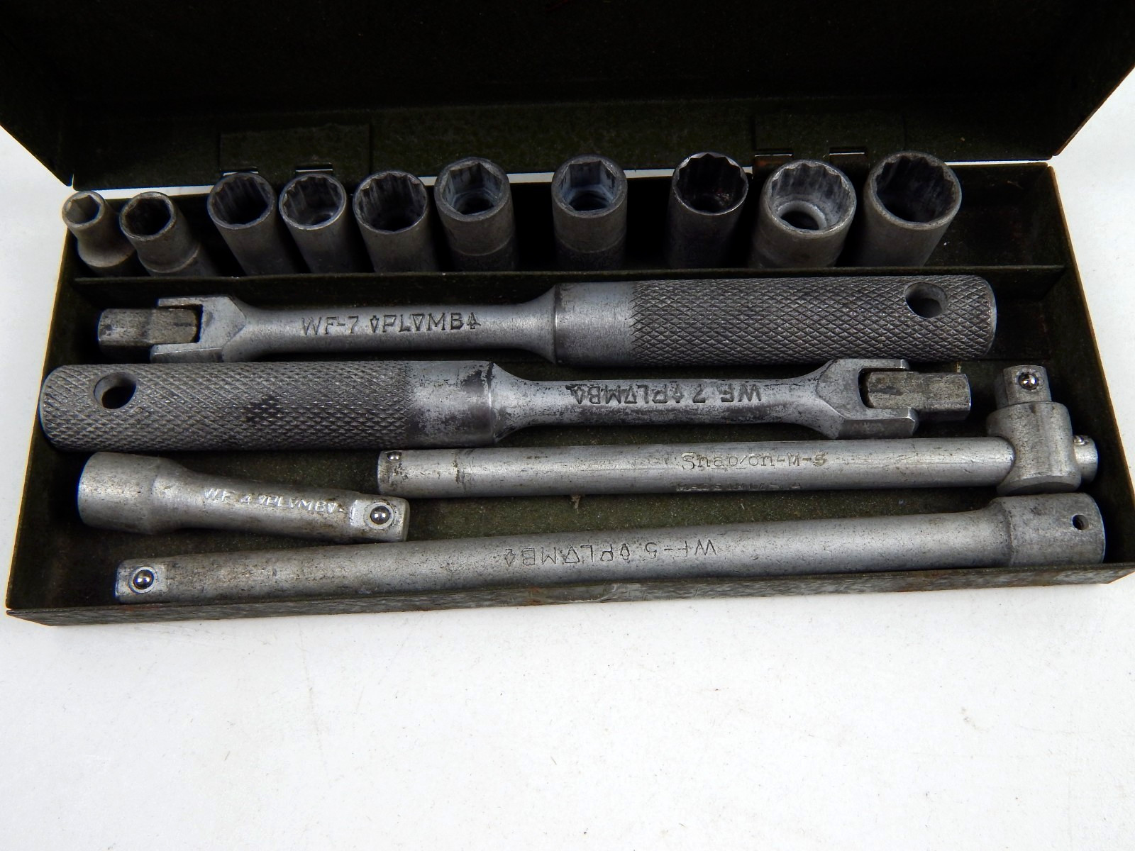 Vintage PLVMB Plomb Proto 1/4″ Drive SAE WWII Socket Set – Some Snap On SK Case