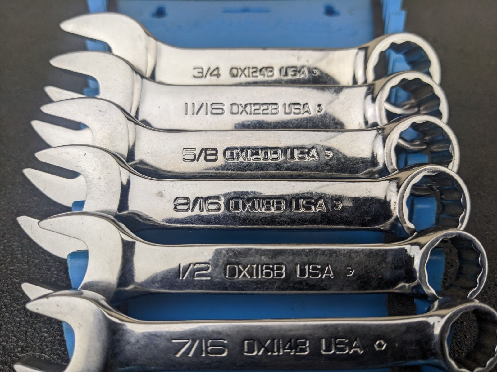 #bn457 Snap-On 12 Pt 6 Piece 7/16″-3/4″ Midget Combination Wrench Set OXI706B