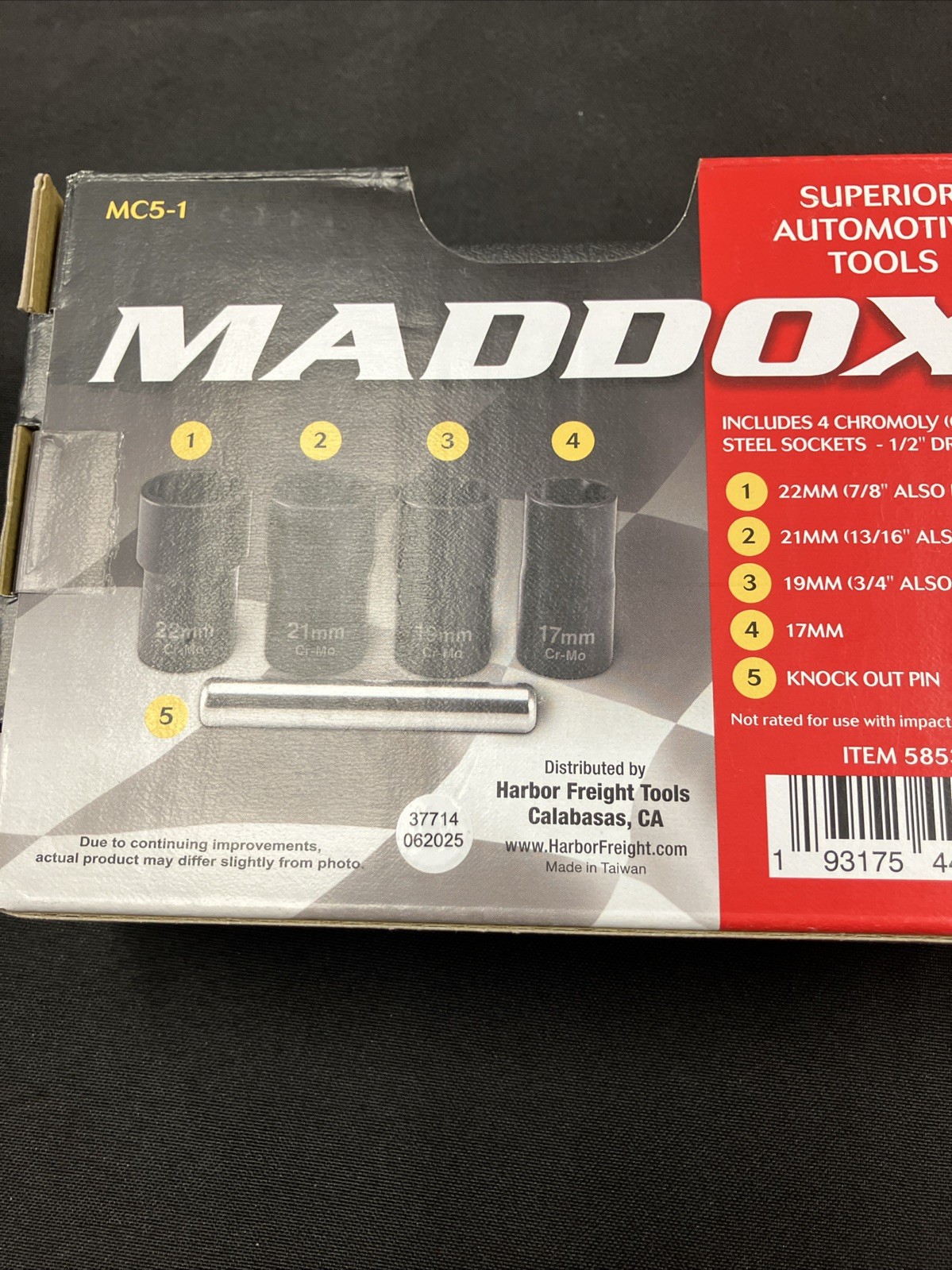 Maddox Universal Locking Lug Nut Removal Set: 17mm, 19mm, 21mm & 22mm #58535