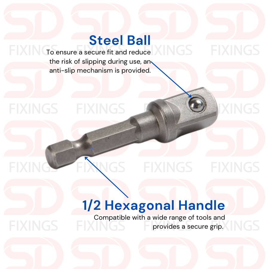 2 x CRV 1/2″ Impact Drill Driver Bit Socket Adapter Hex Shank Extension Bar